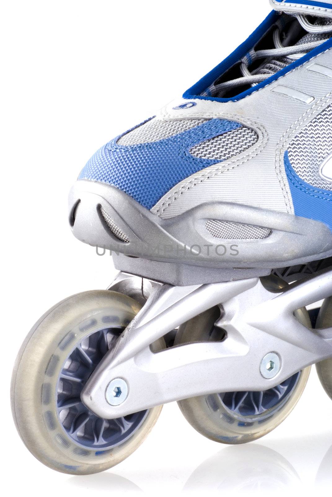 Close up of an inline skate, isolated on white.
