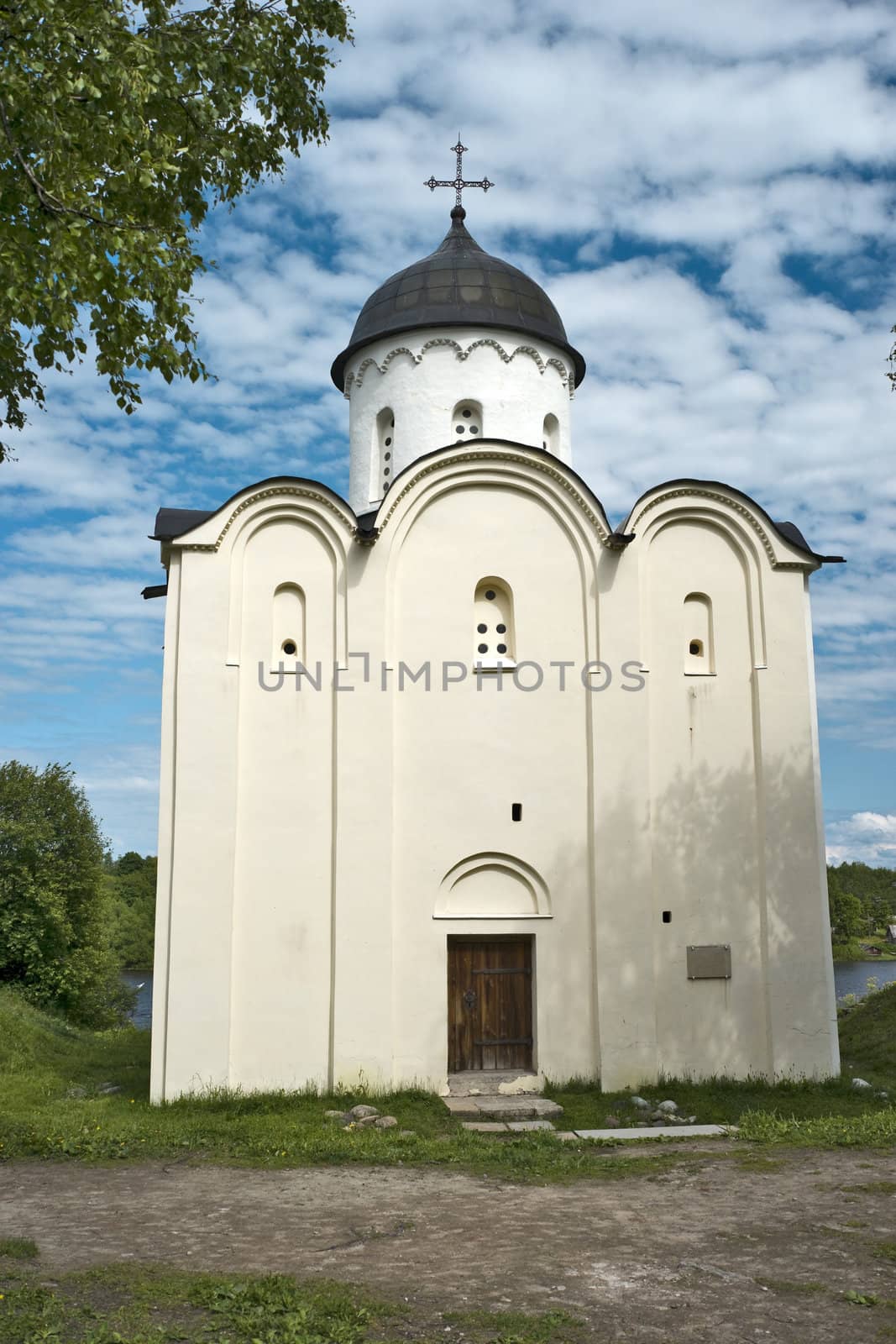 White stone russian ancient orthodox church