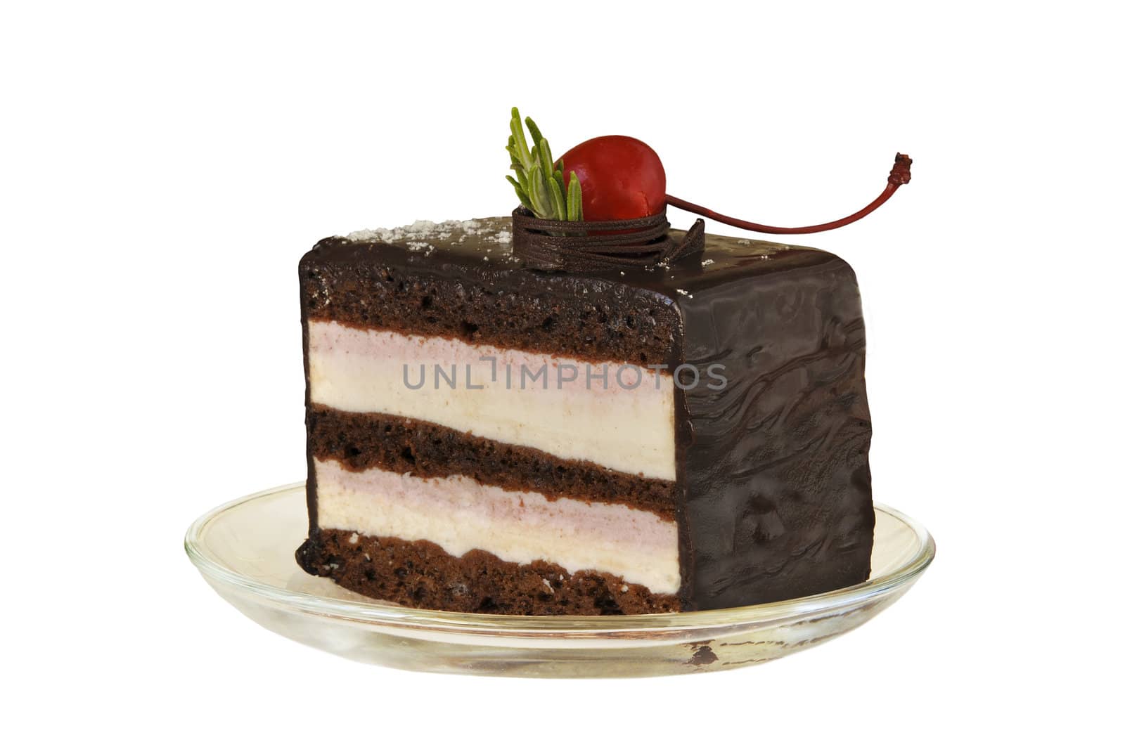 Cake with a cherry on the white isolated background
