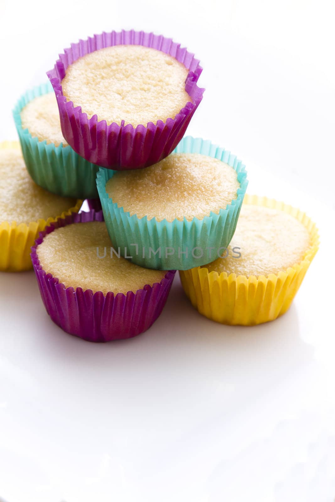 undecorated cupcake in multicolored paper cup