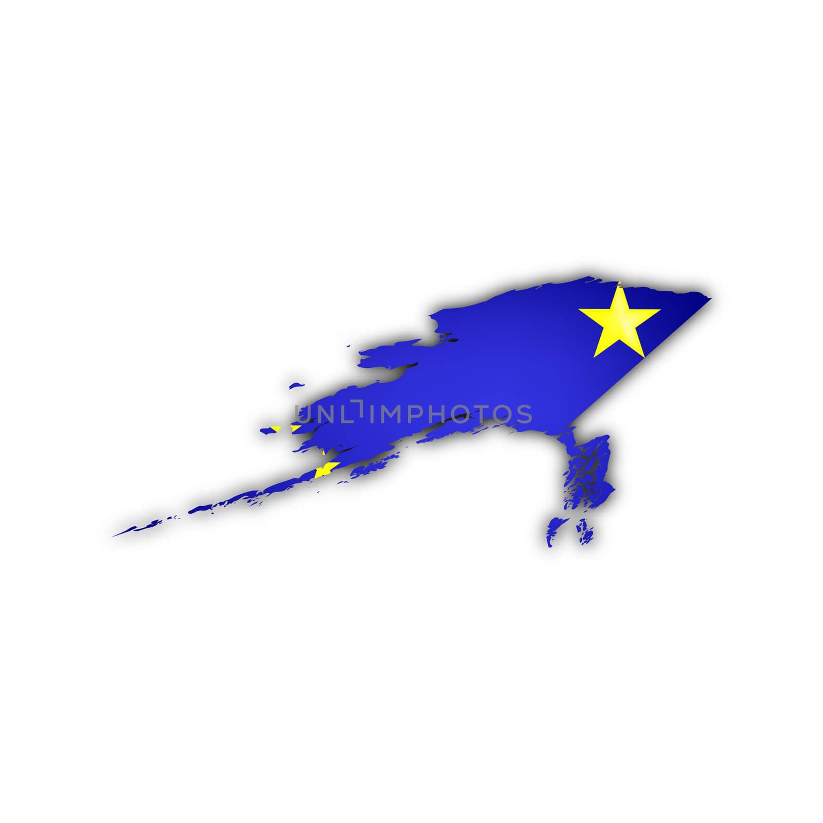 map and flag of alaska with shadow on white background