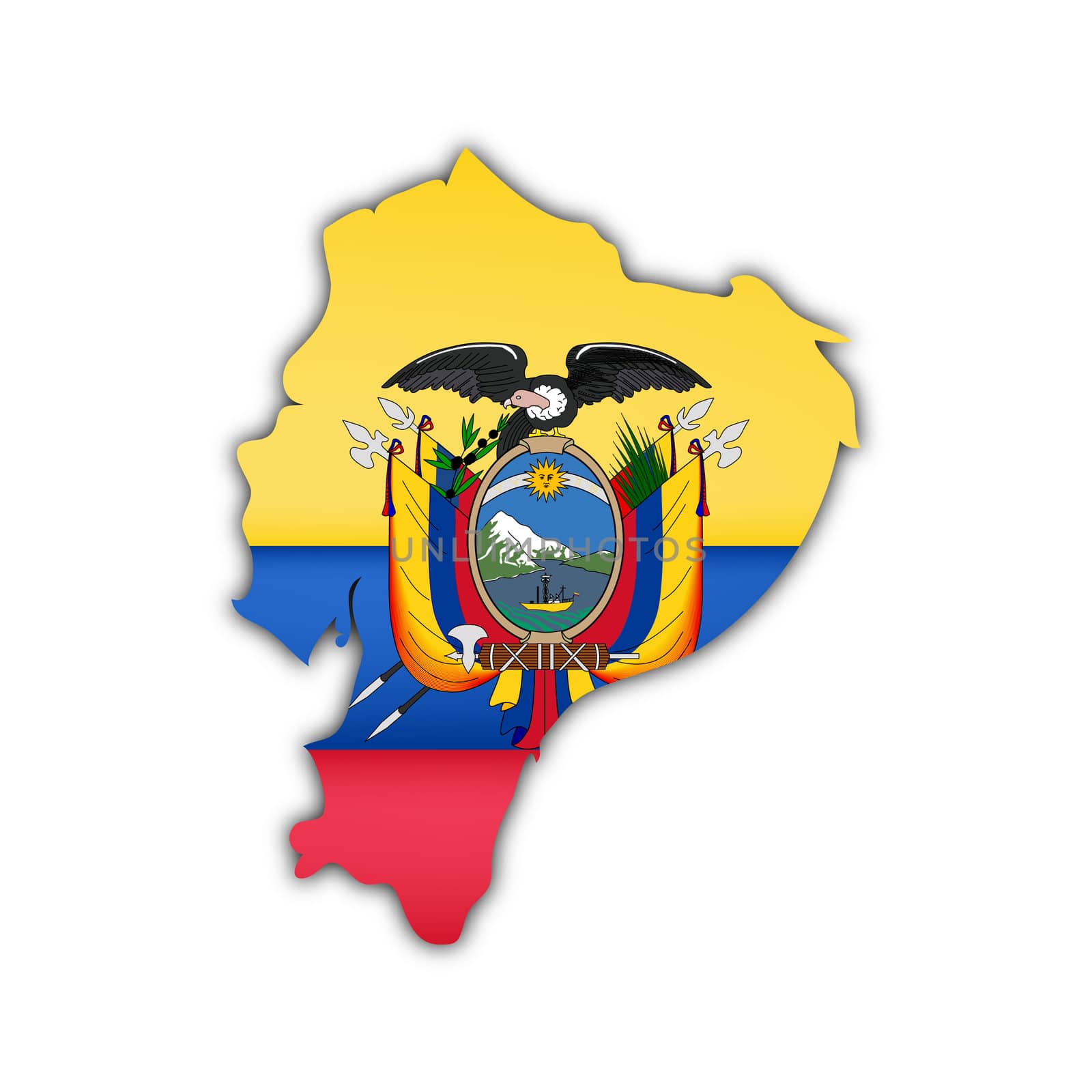 map and flag of ecuador with shadow on white background