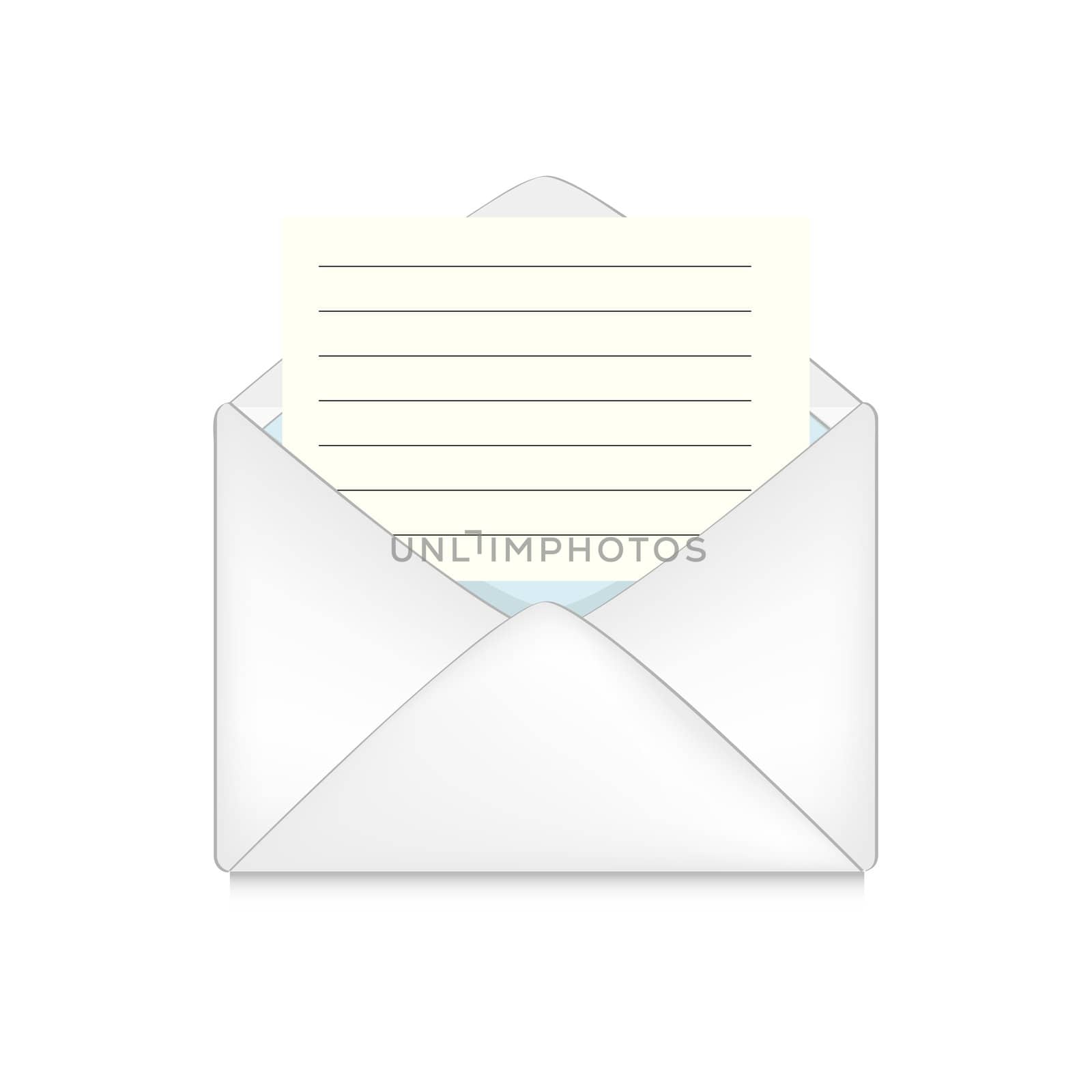 opened envelope with letter on white background