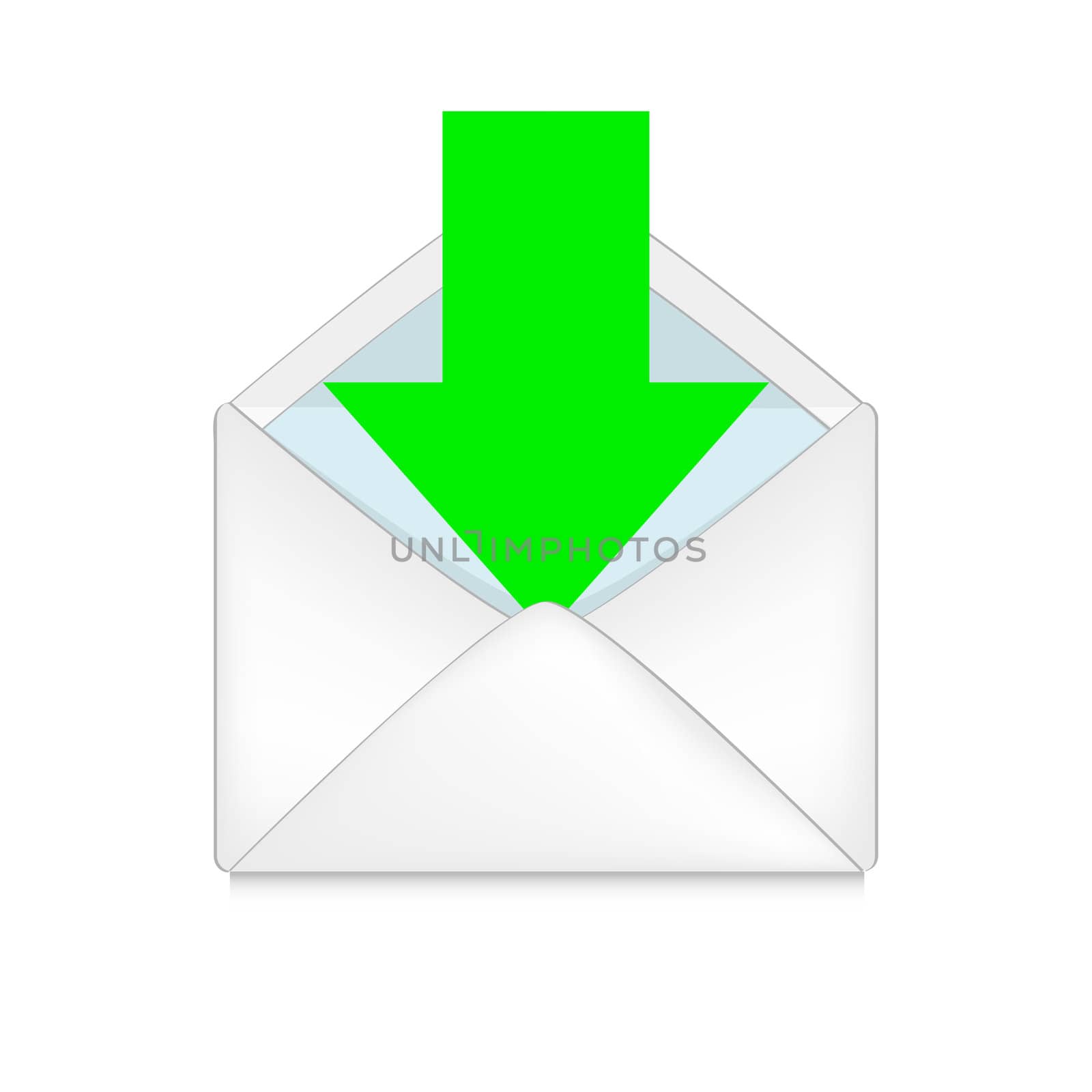 opened envelope with green arrow on white background