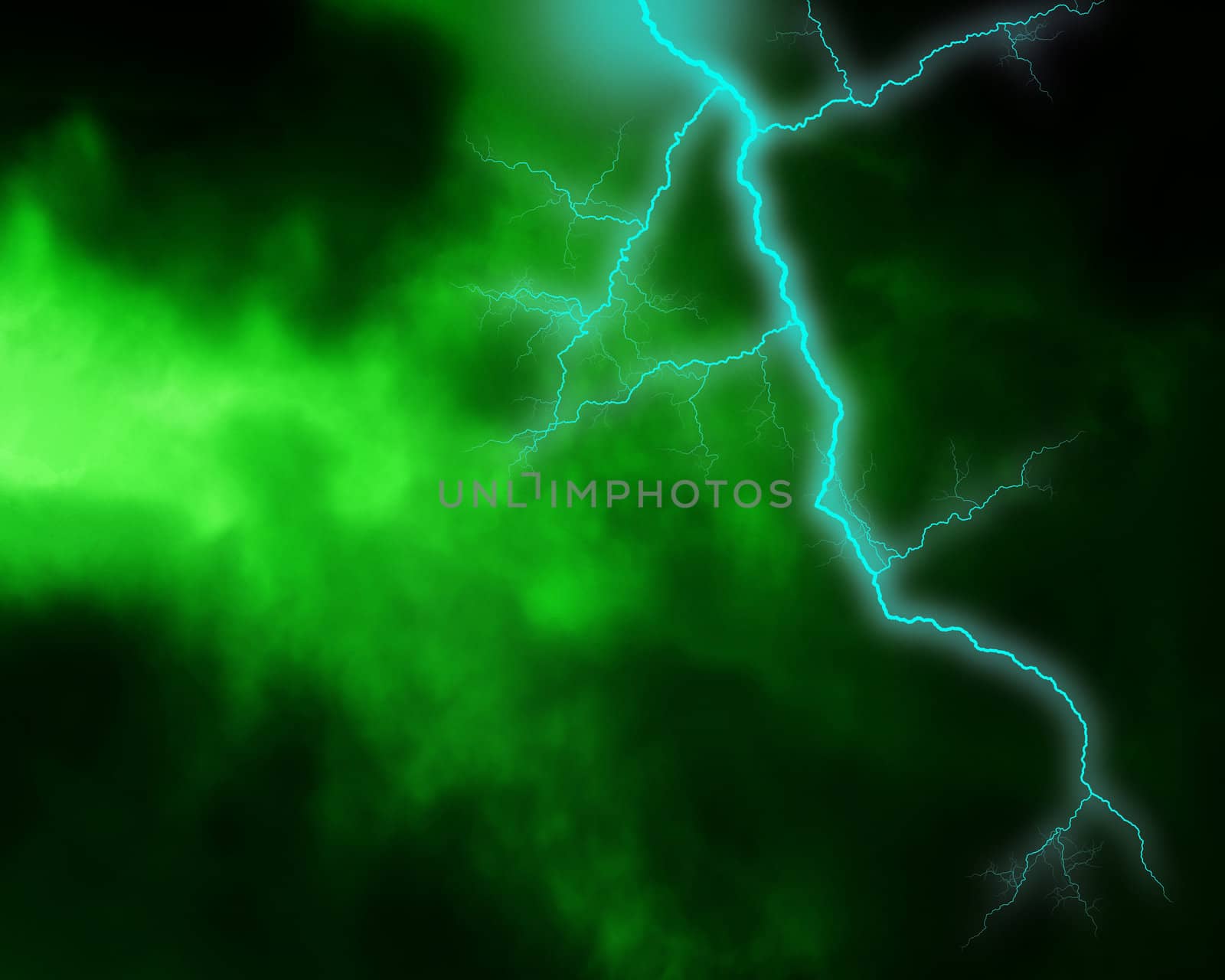 Lighting strike within some green clouds.