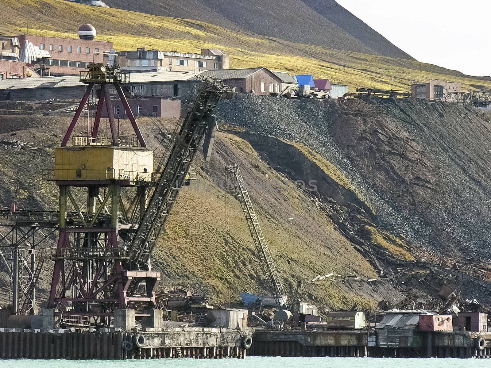 Old industrial port site in svalbard, Norway