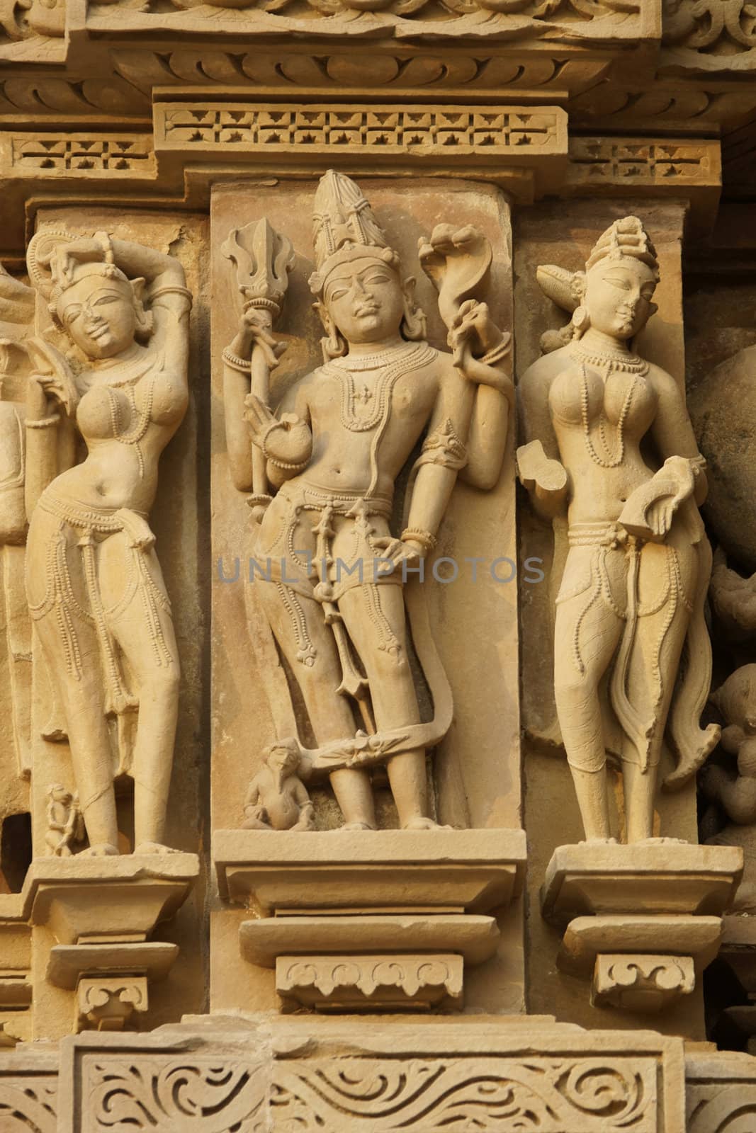 Hindu figures decorate the Kandariya Mahadeva Temple at Khajuraho, India. 11th Century AD.