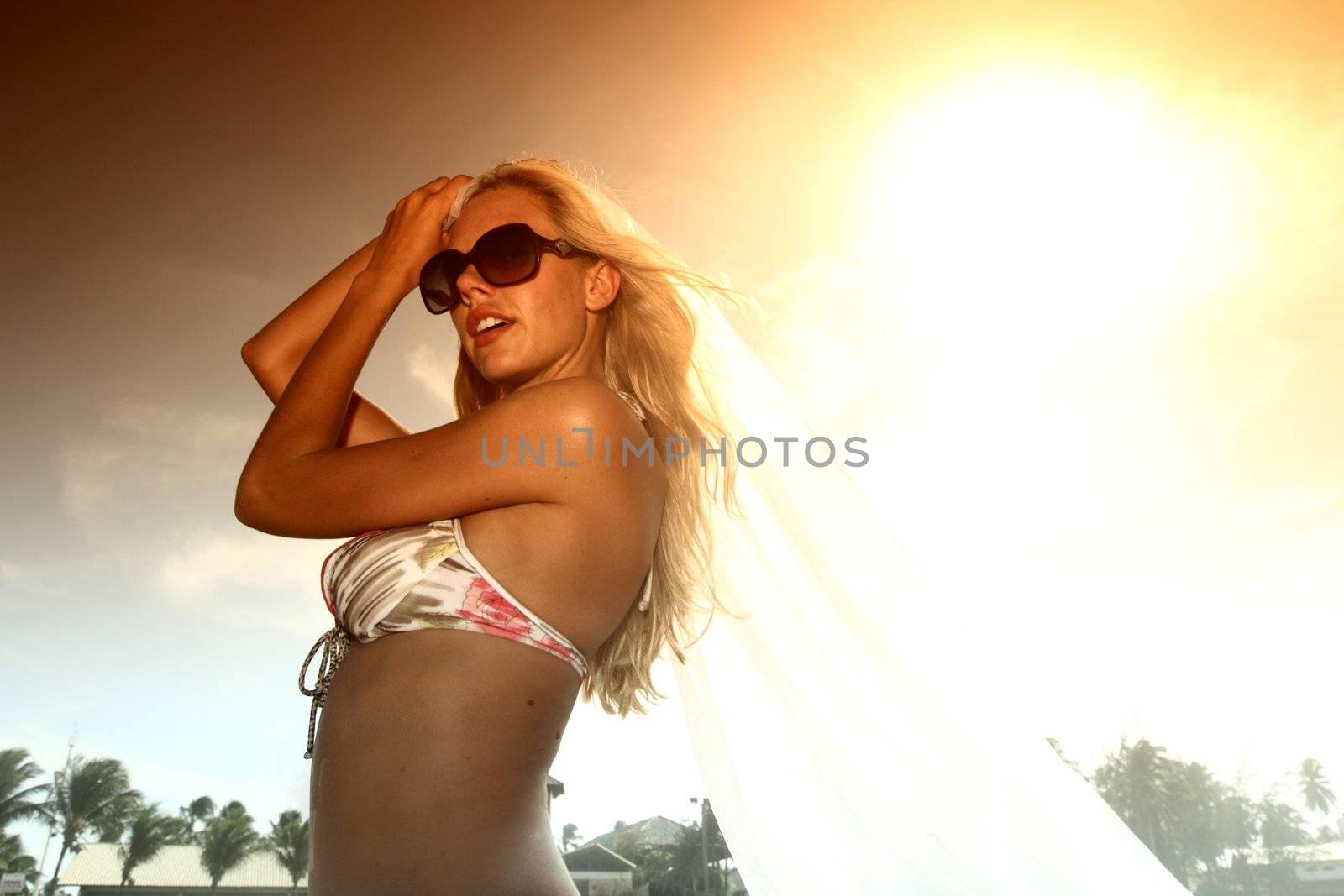 bride vacation on ocean coast