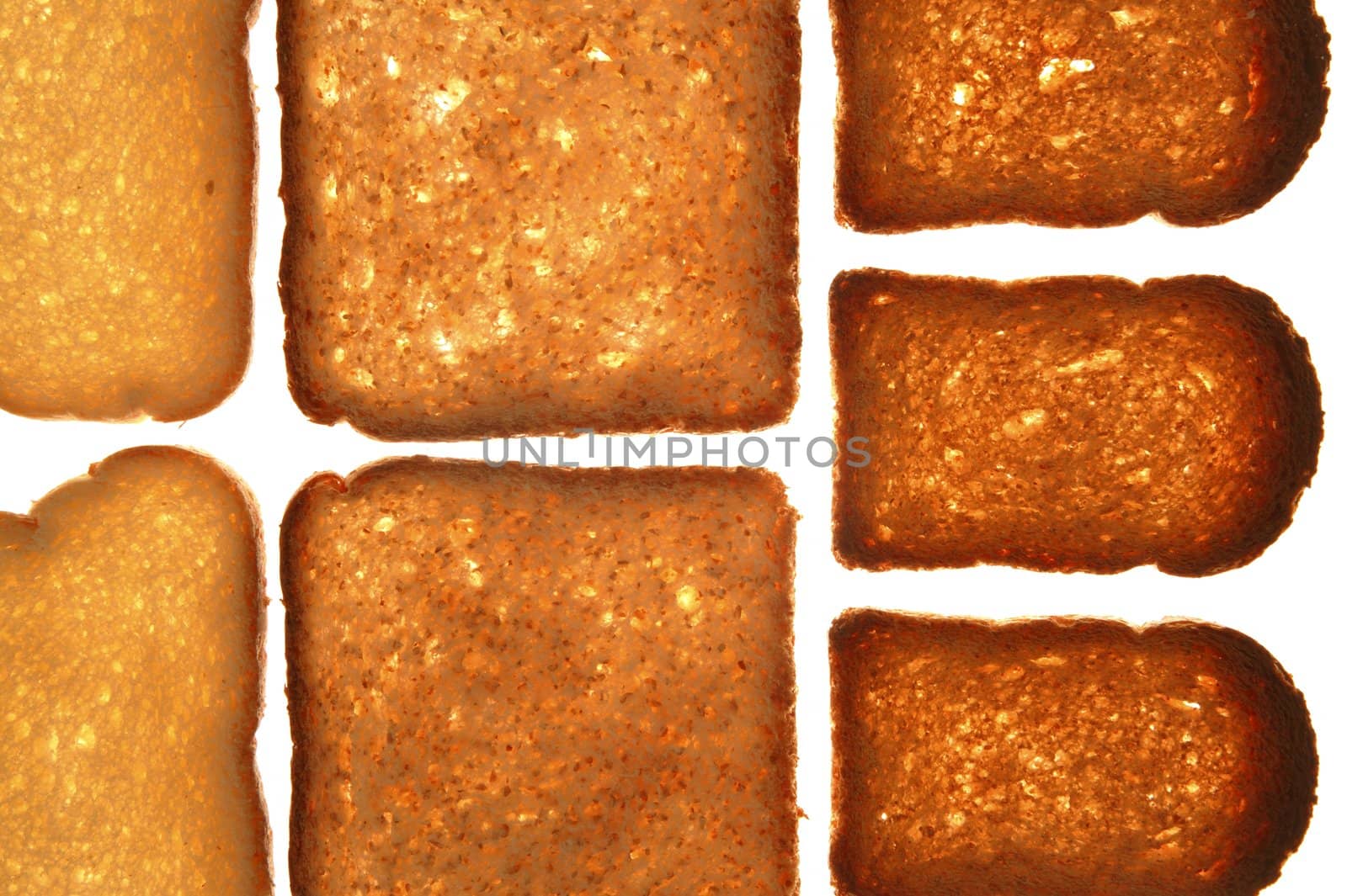 Bread varied slices on transparent white background