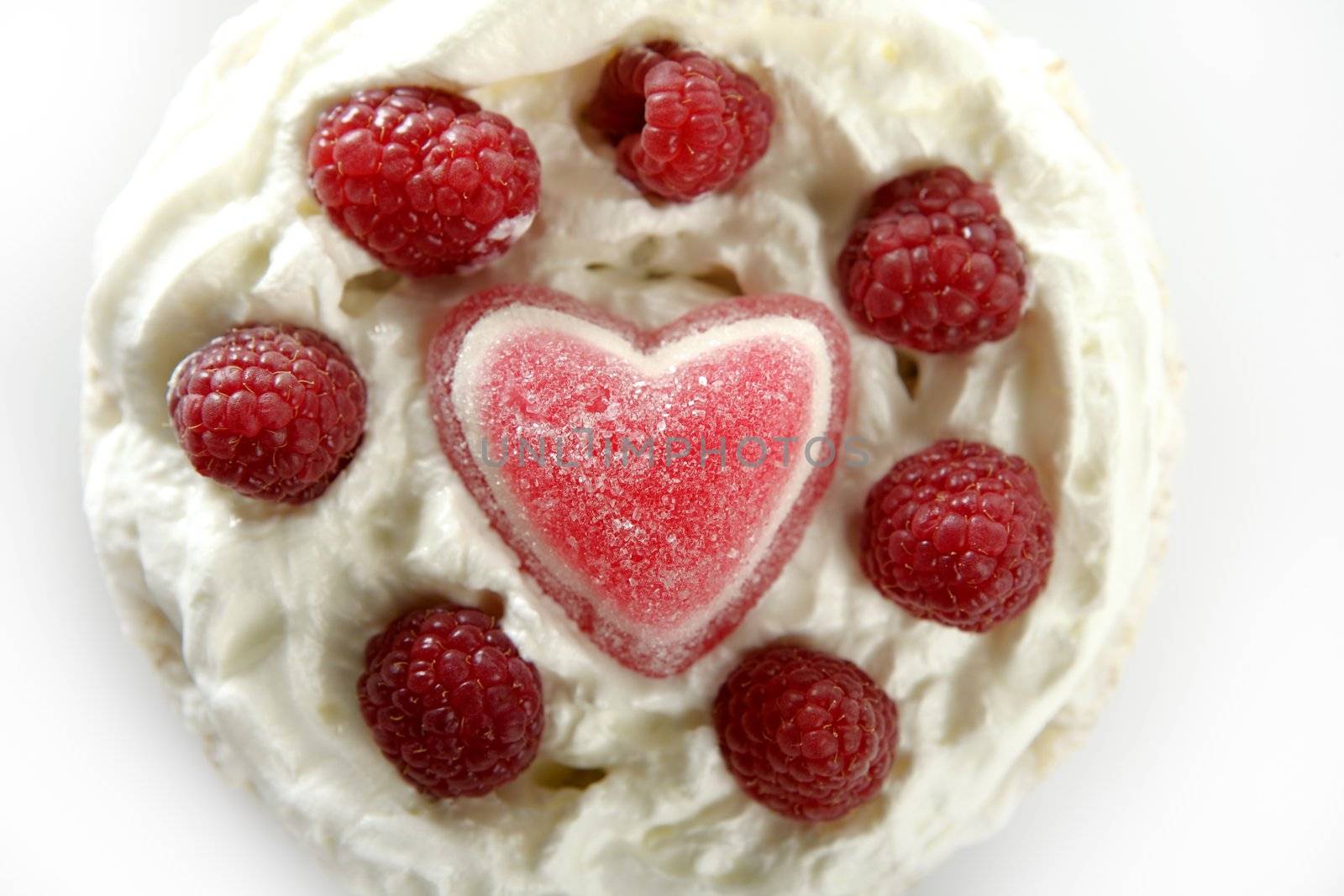 Jelly hearth cream cake with raspberries. Valentines day