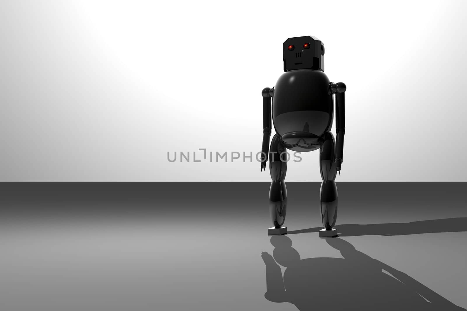 Robot standing in light with shadows