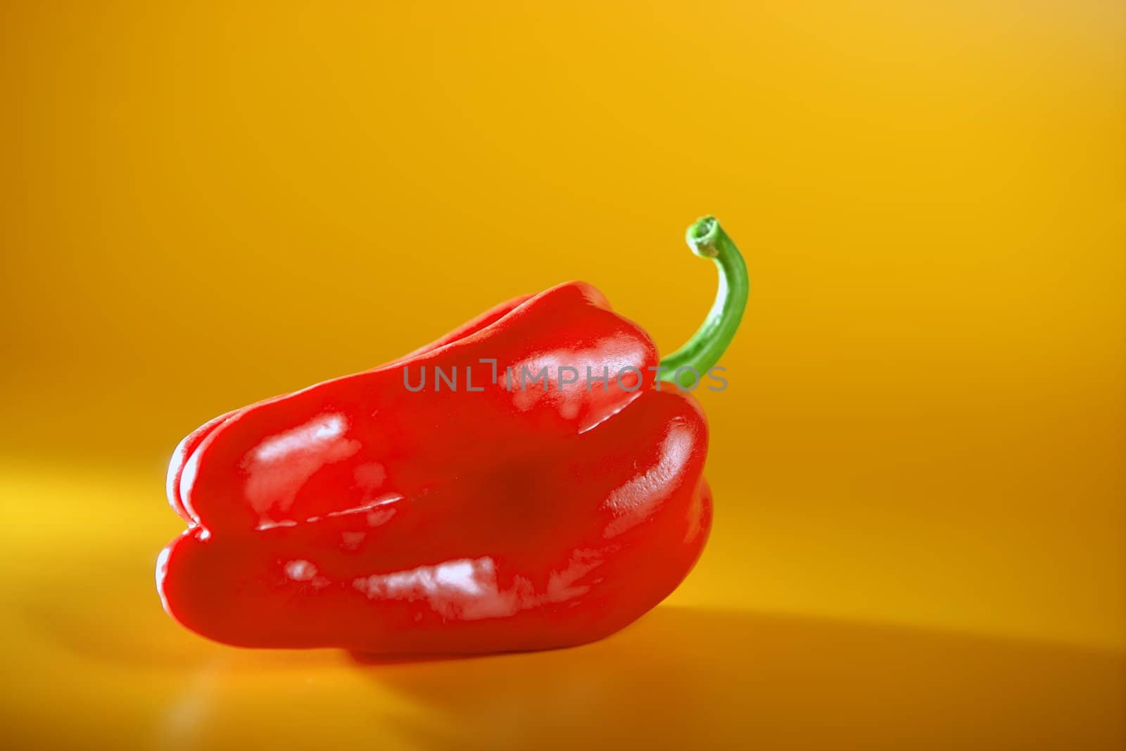 Red macro pepper over orange background by lunamarina