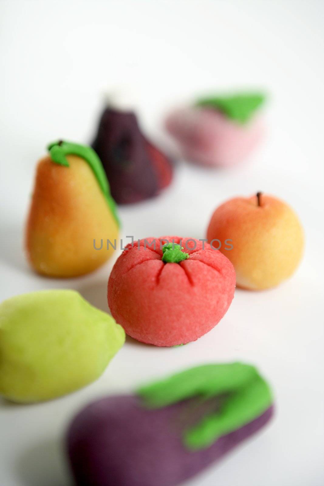 Variety of fruits on colorful marzipan. St. Dionis famous saint celebration in Spain. San Dionisio. October 9 th