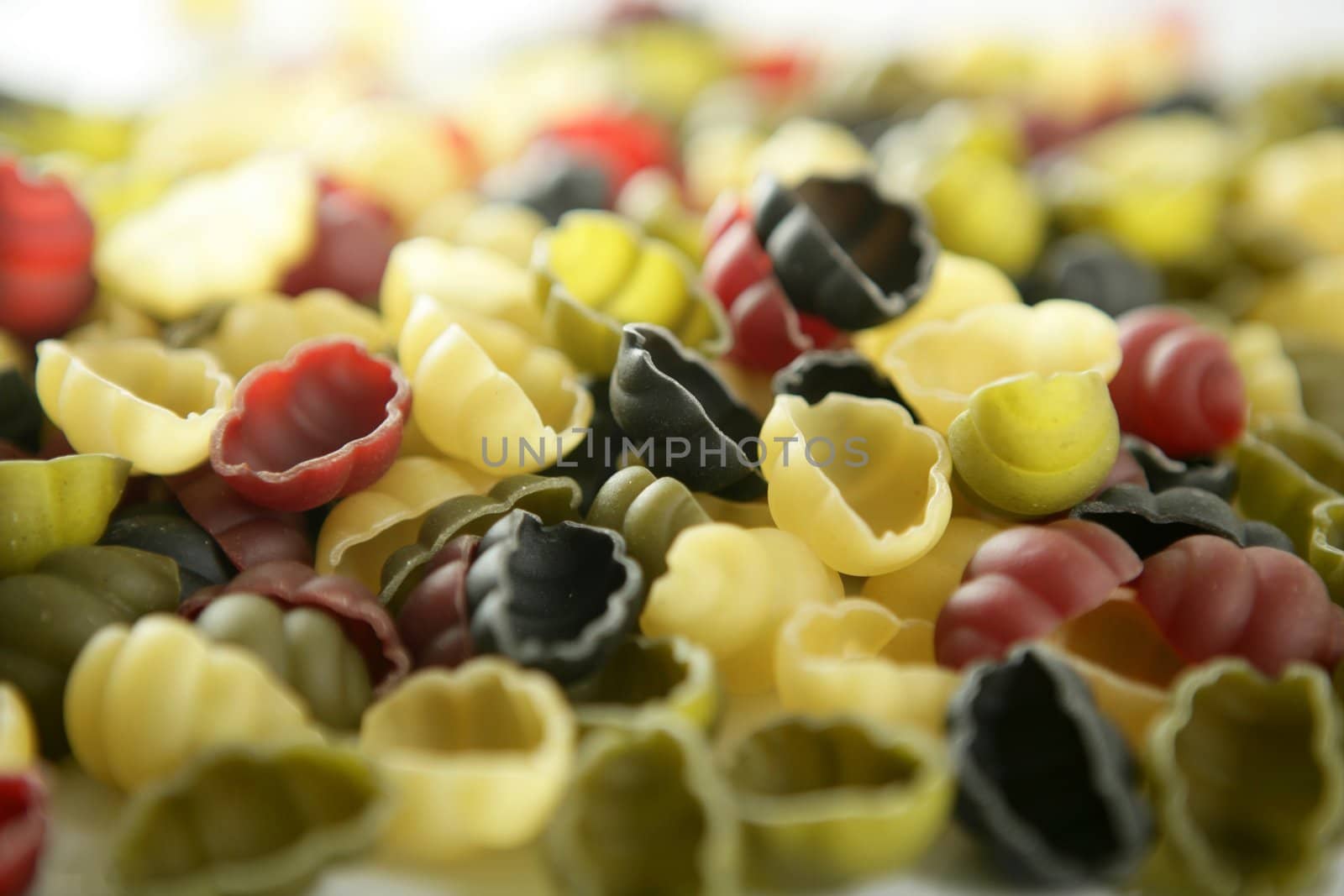 Italian pasta texture, multicolor, clam shell shape