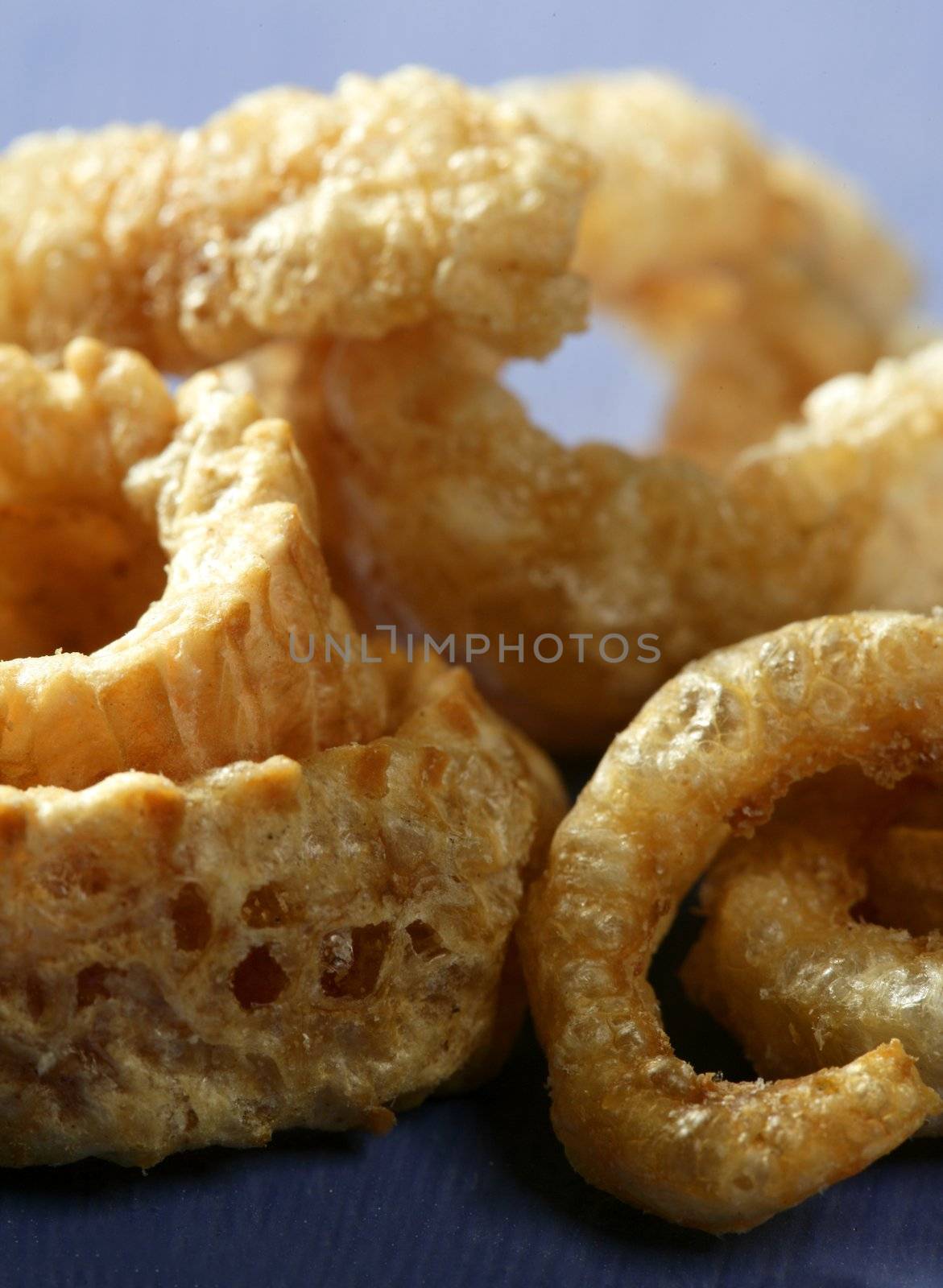 Crispy pork salted rind, fat junk appetizer from Asia