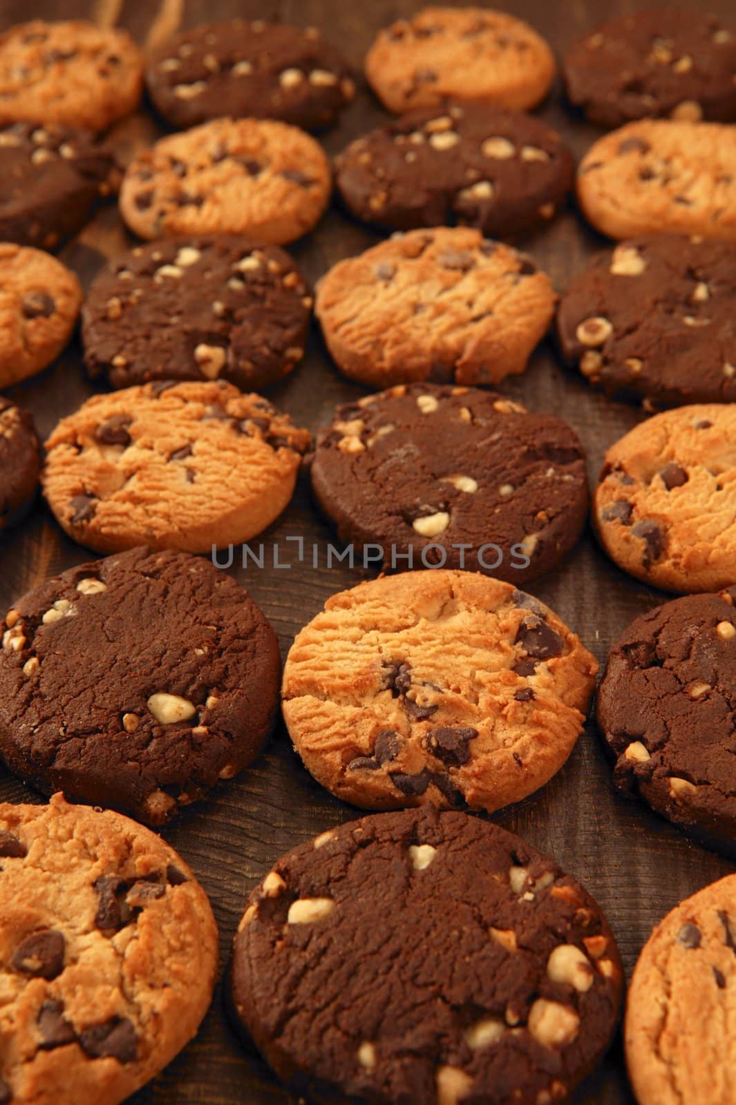 Chocolate cookie biscuits grid rows arrangement