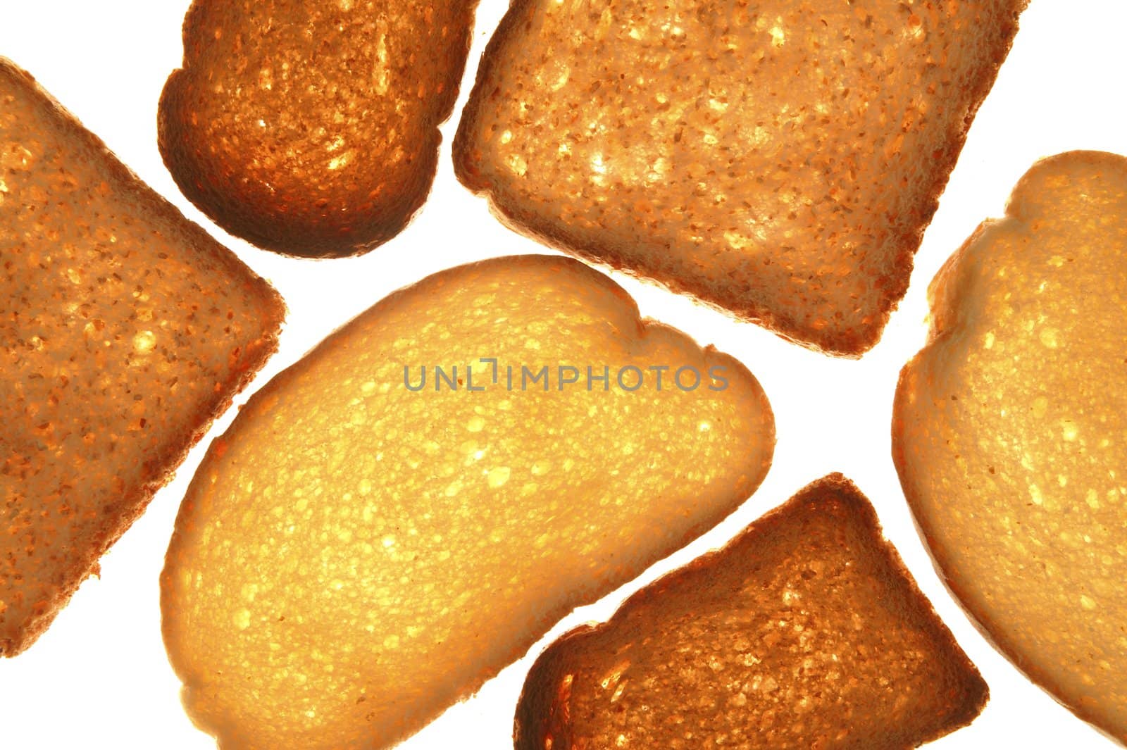 Bread varied slices on transparent white background