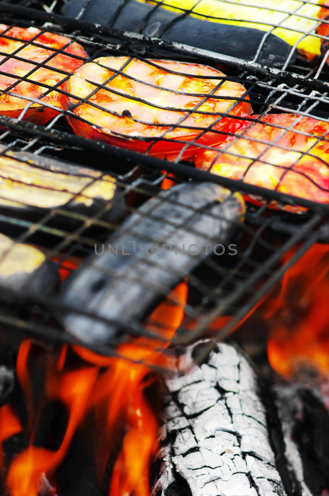 Vegetables cooking on the grill