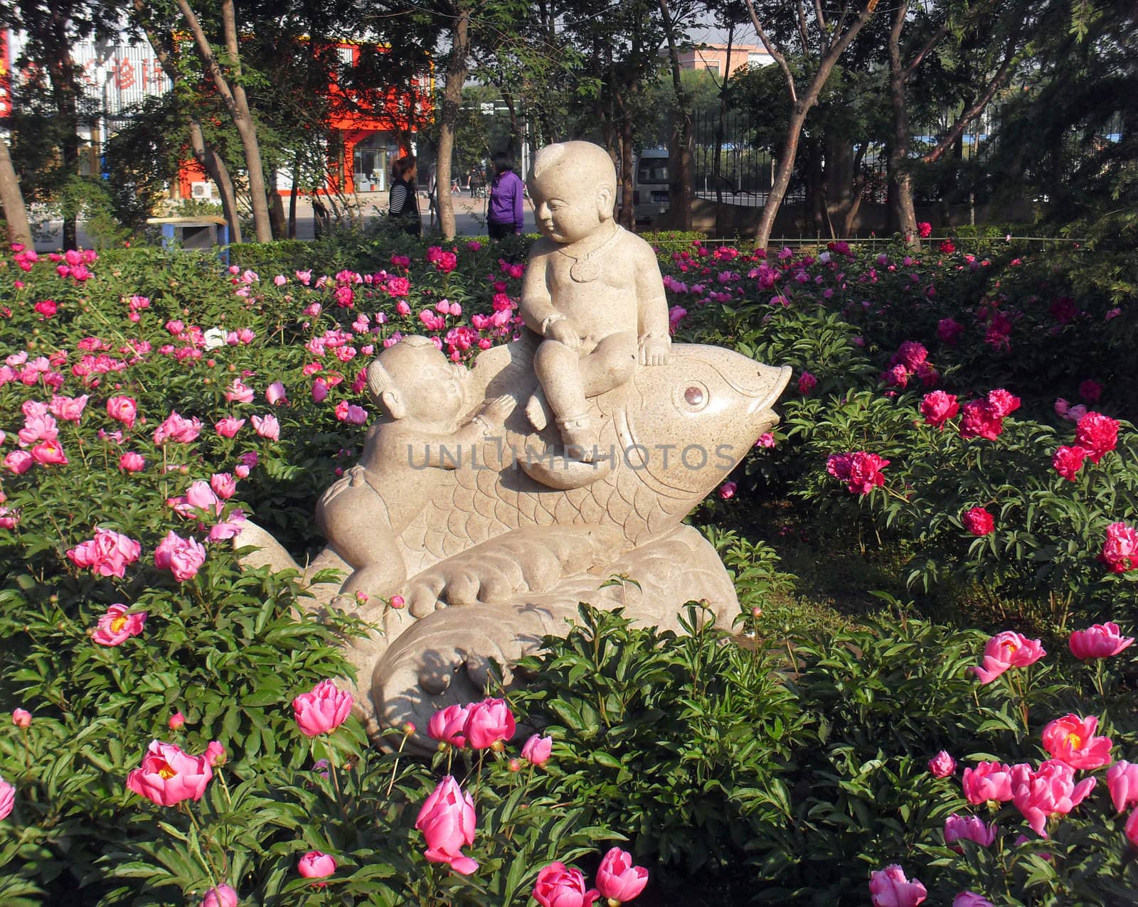 the boy riding on a fish which symbol happiness in China