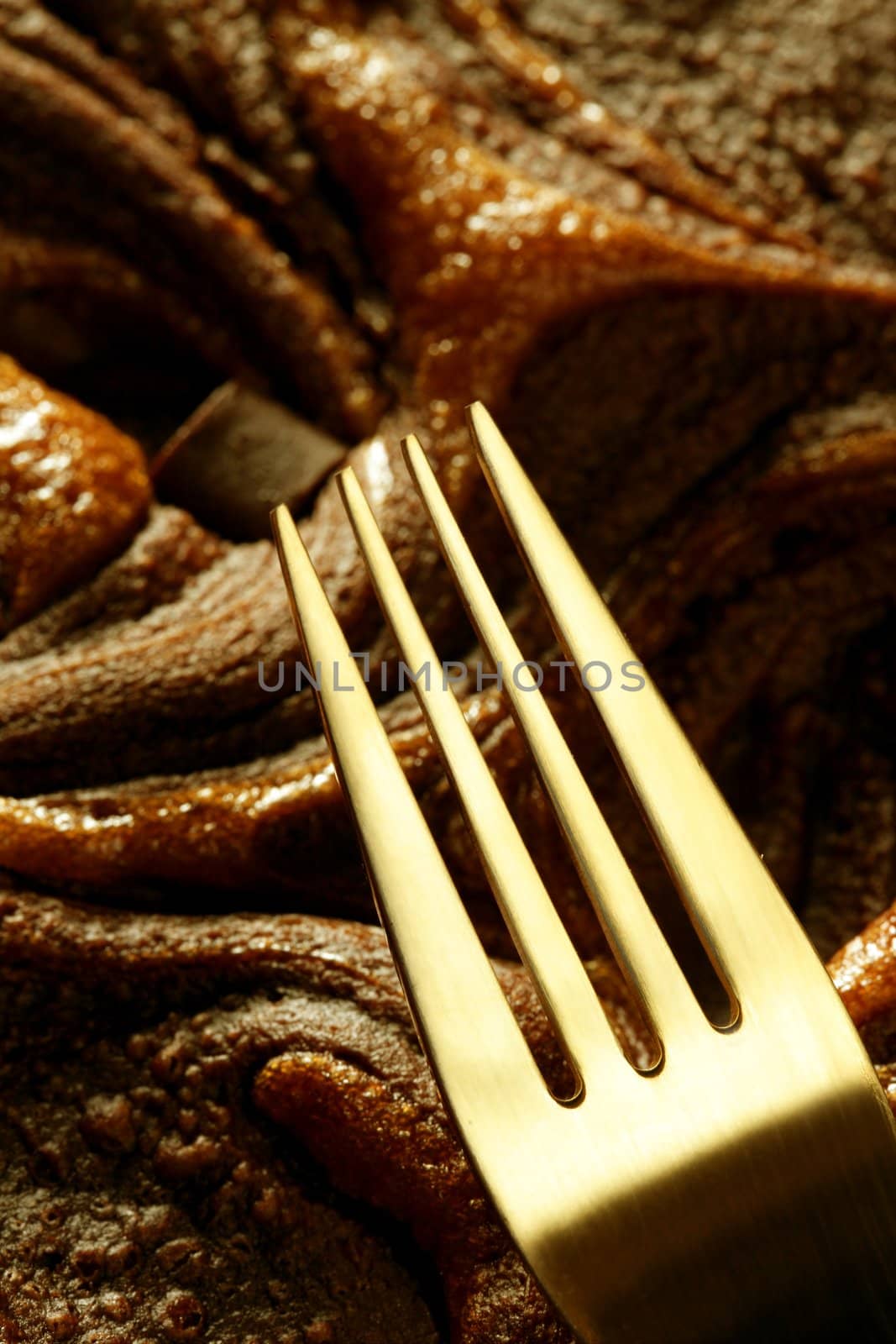 Chocolate cake crop macro texture, golden light, studio shot