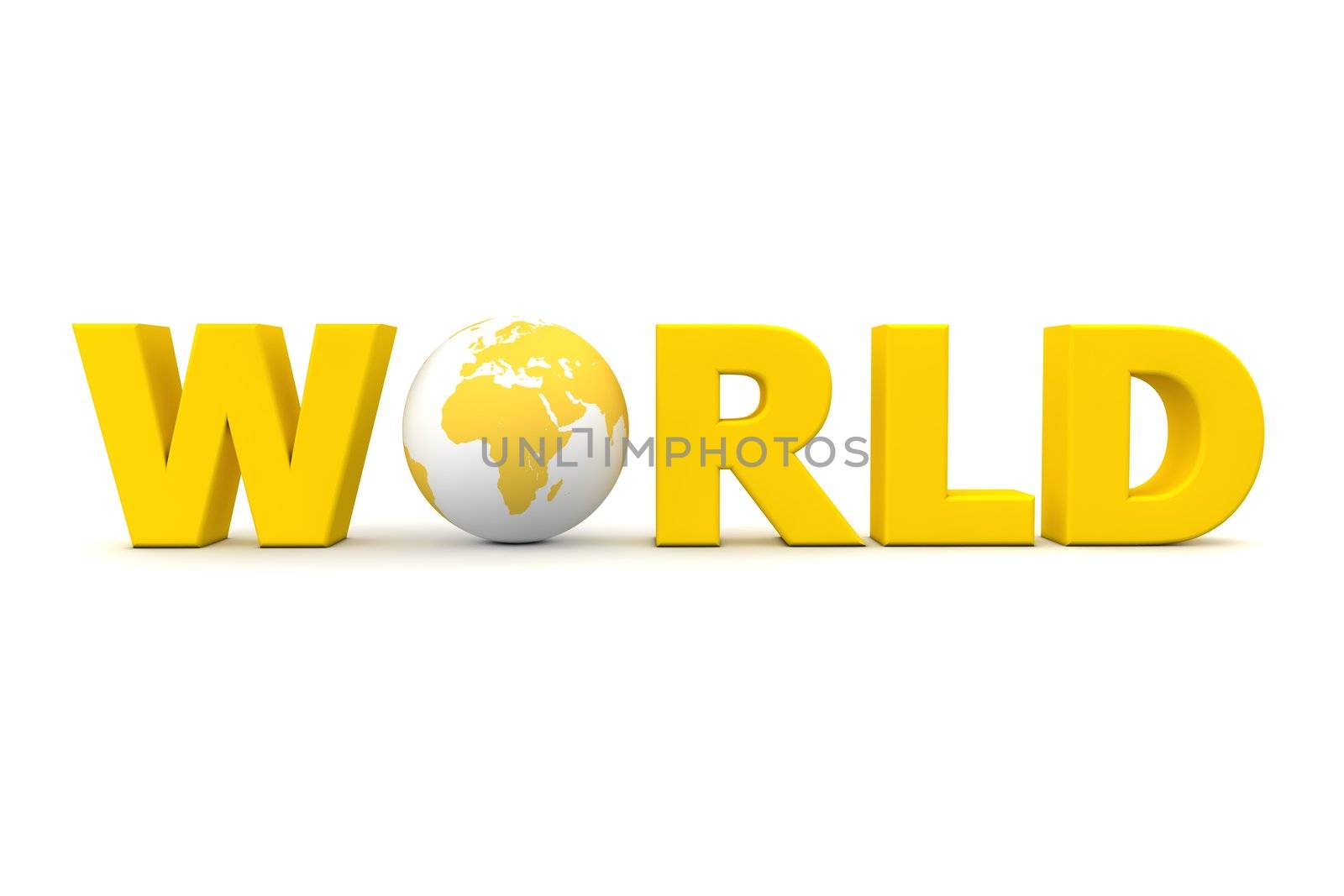 yellow word World with 3D globe replacing letter O