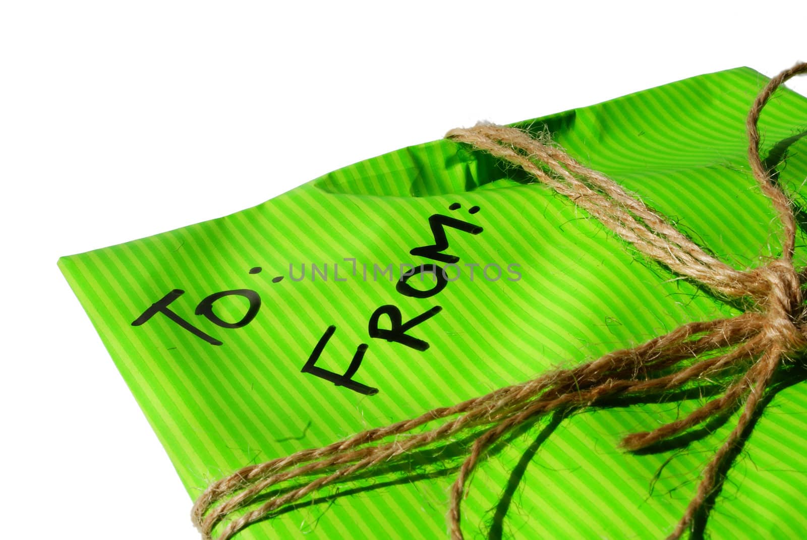 personal letter in a green tied envelope isolated against white background