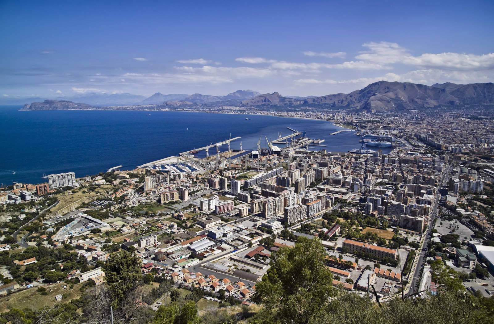 ITALY, Sicily, Palermo, panoramic view of the city and the port seen from Pellegrino mount