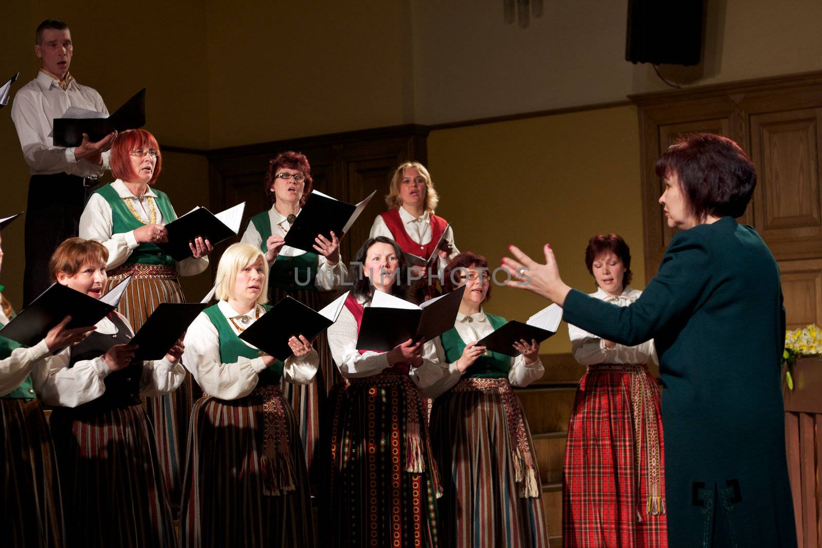 DOBELE, LATVIA - MAY 08 : Choir TĒRVETE performs onstage at Local Choir Competition 2011 May 08, 2011 in Dobele, LATVIA 