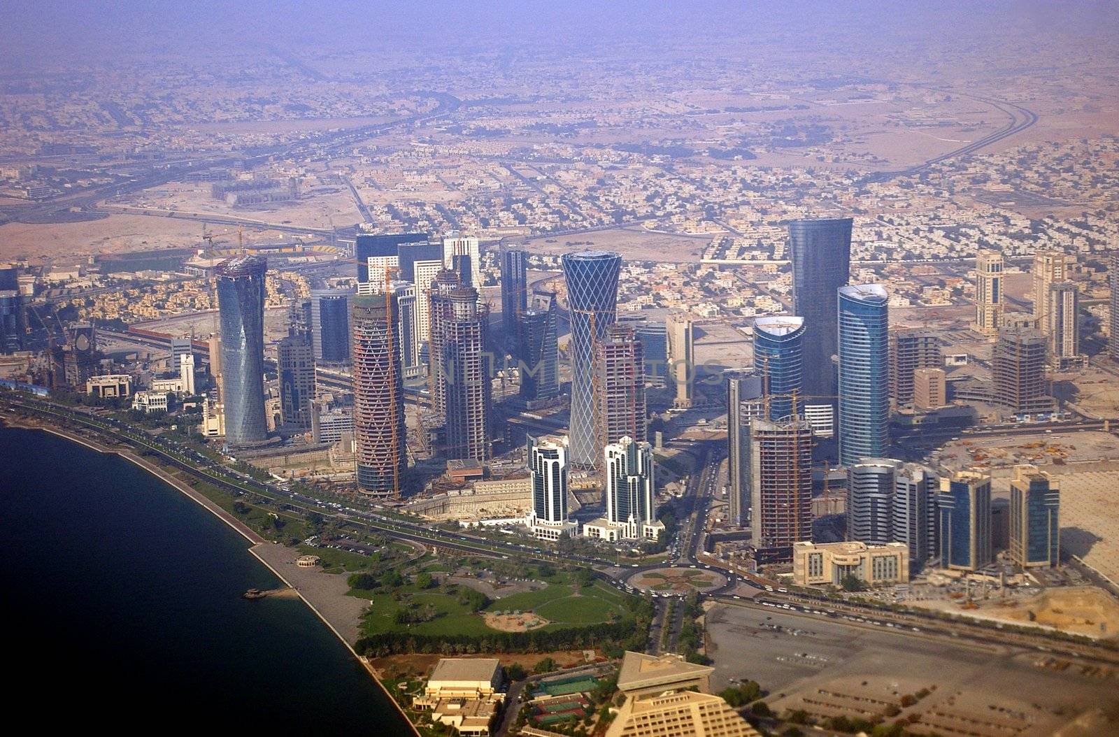 Aerial view of Doha city, the capital of Qatar. 