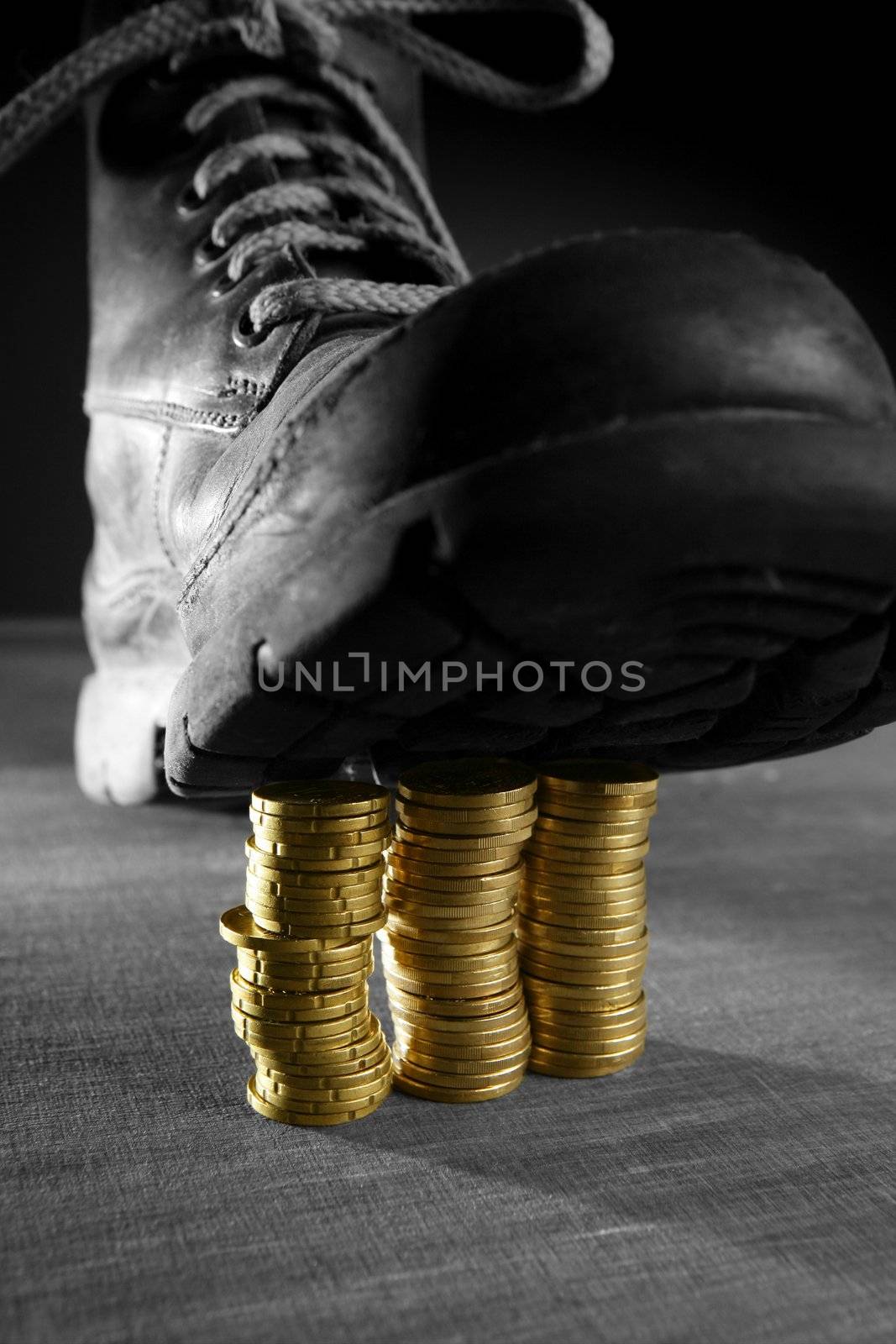 treading three coins columns with a boot by lunamarina