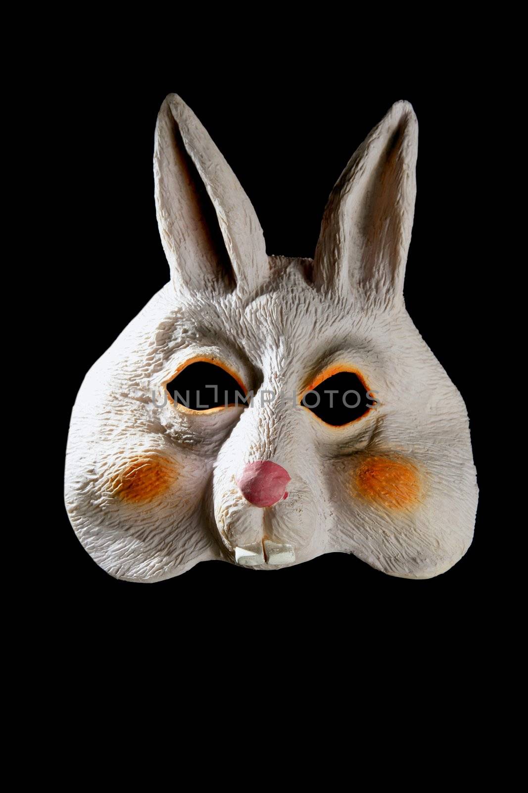 Bunny rabbit funny mask isolated over black background