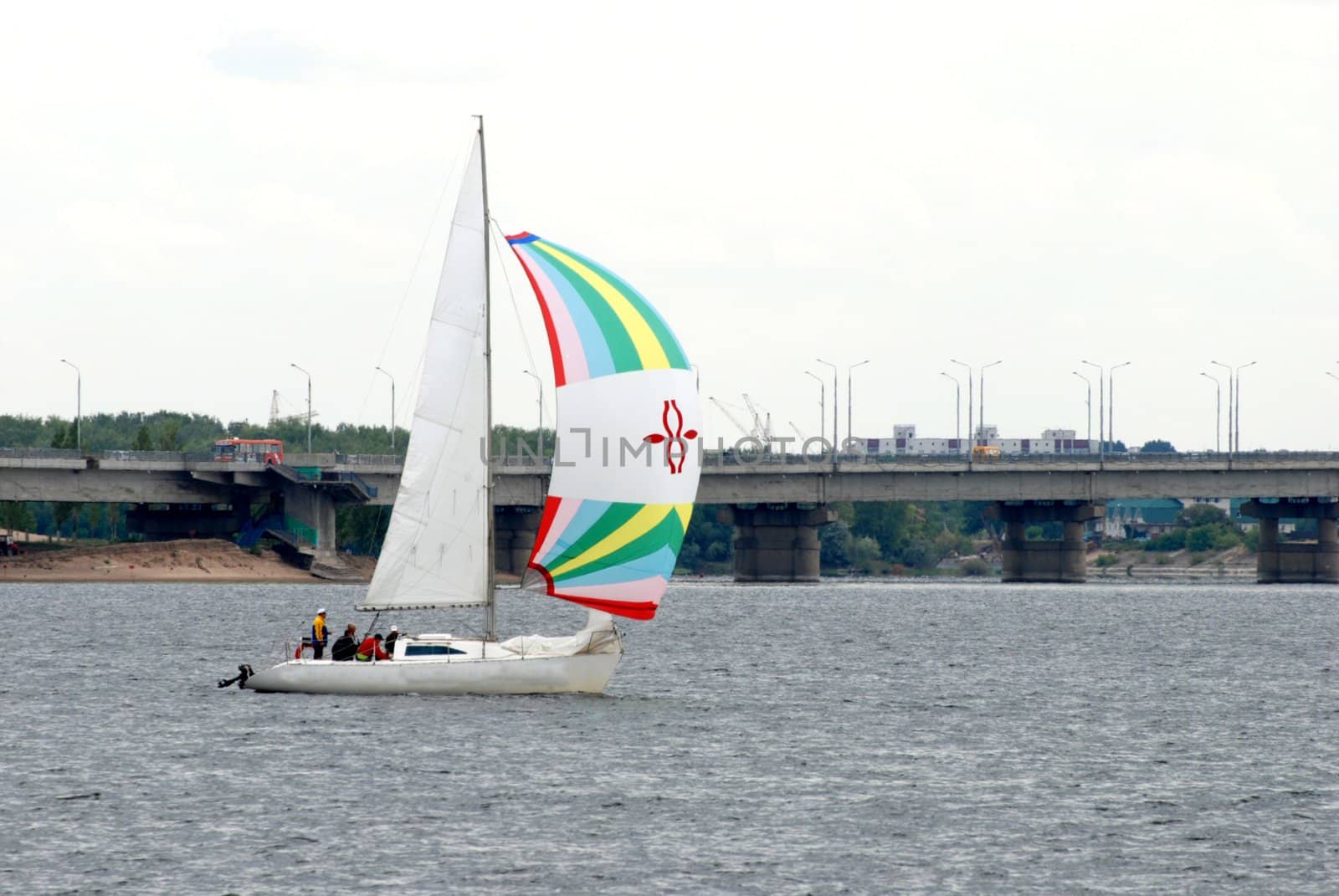 Pleasure boat floats on the River Volga