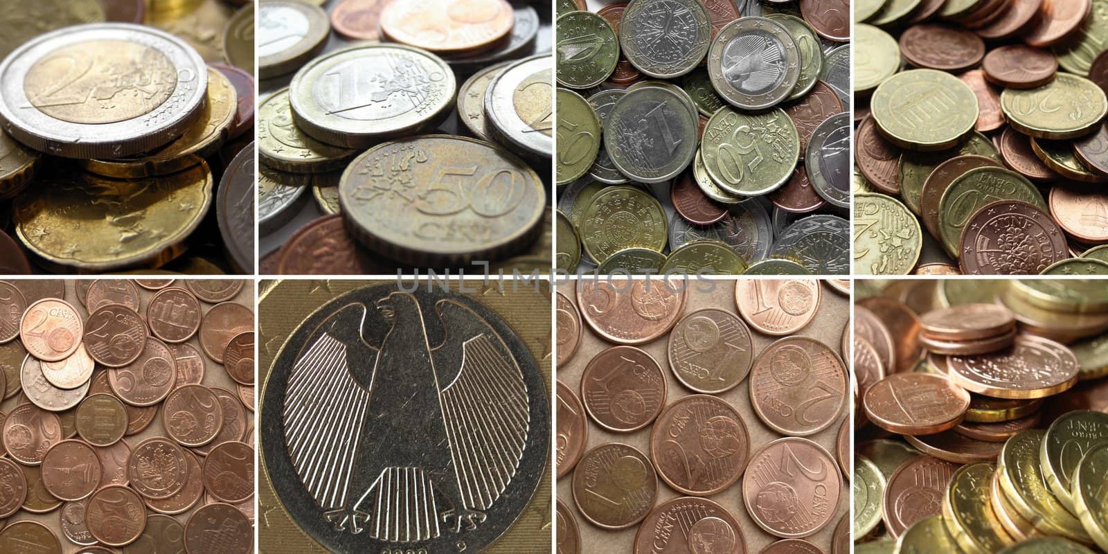 Euro money collage with coins (European currency)