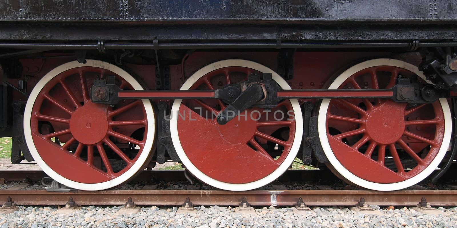 Detail of ancient steam train locomotive vehicle