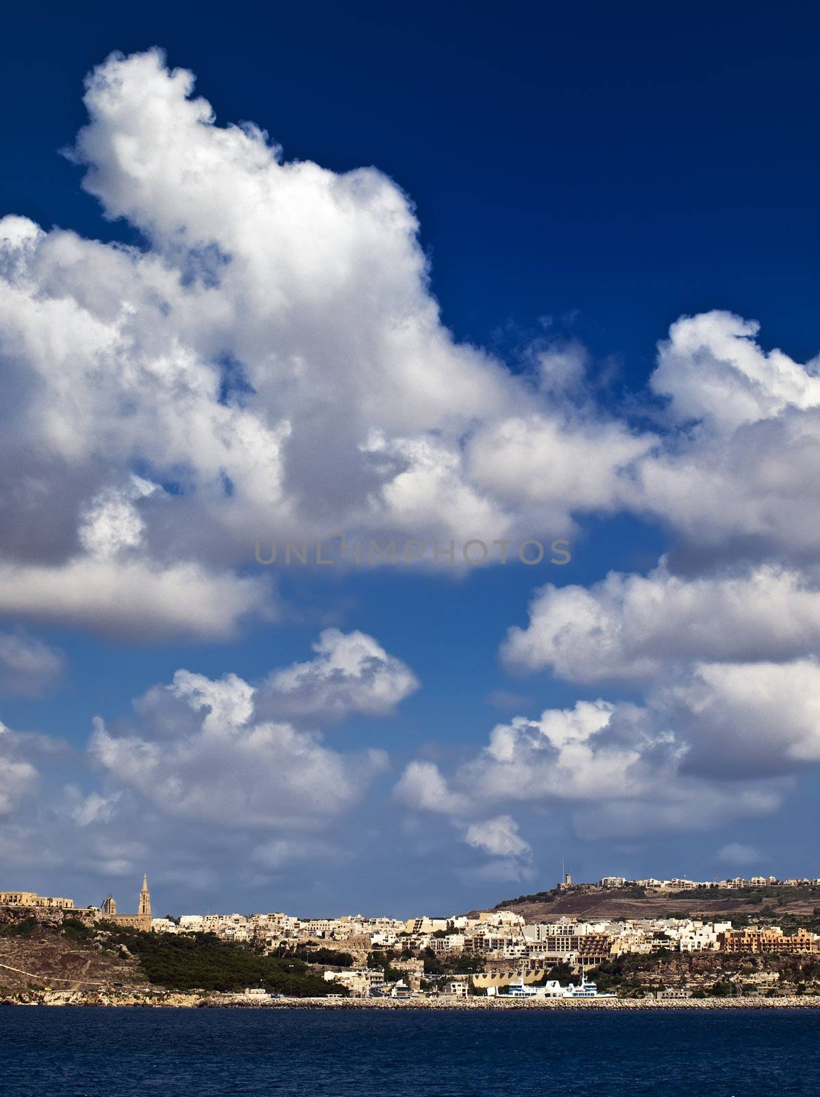 View from outside Mgarr Harbour on the approach to Gozo by ferry