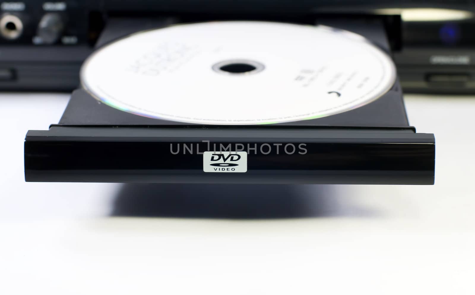 a DVD player with its open drawer