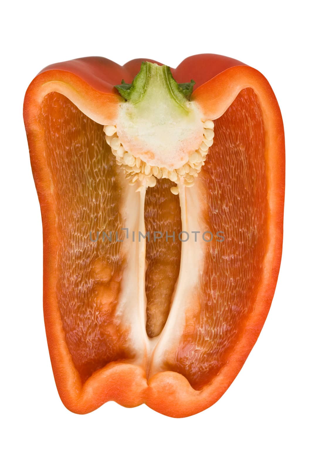 Red bell pepper, cut, white background, clipping path