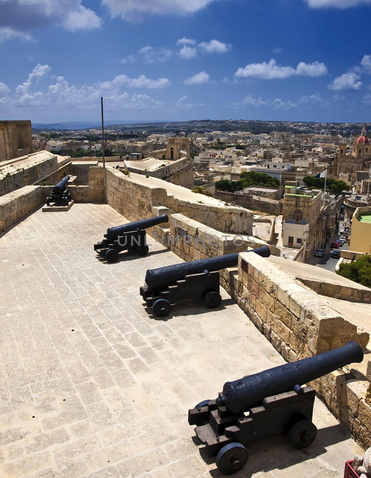 Medieval cannons on one of the batteries in the citadel in Gozo