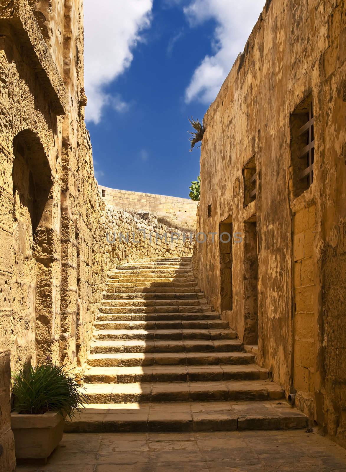 One of the medieval streets in the citadel in Gozo