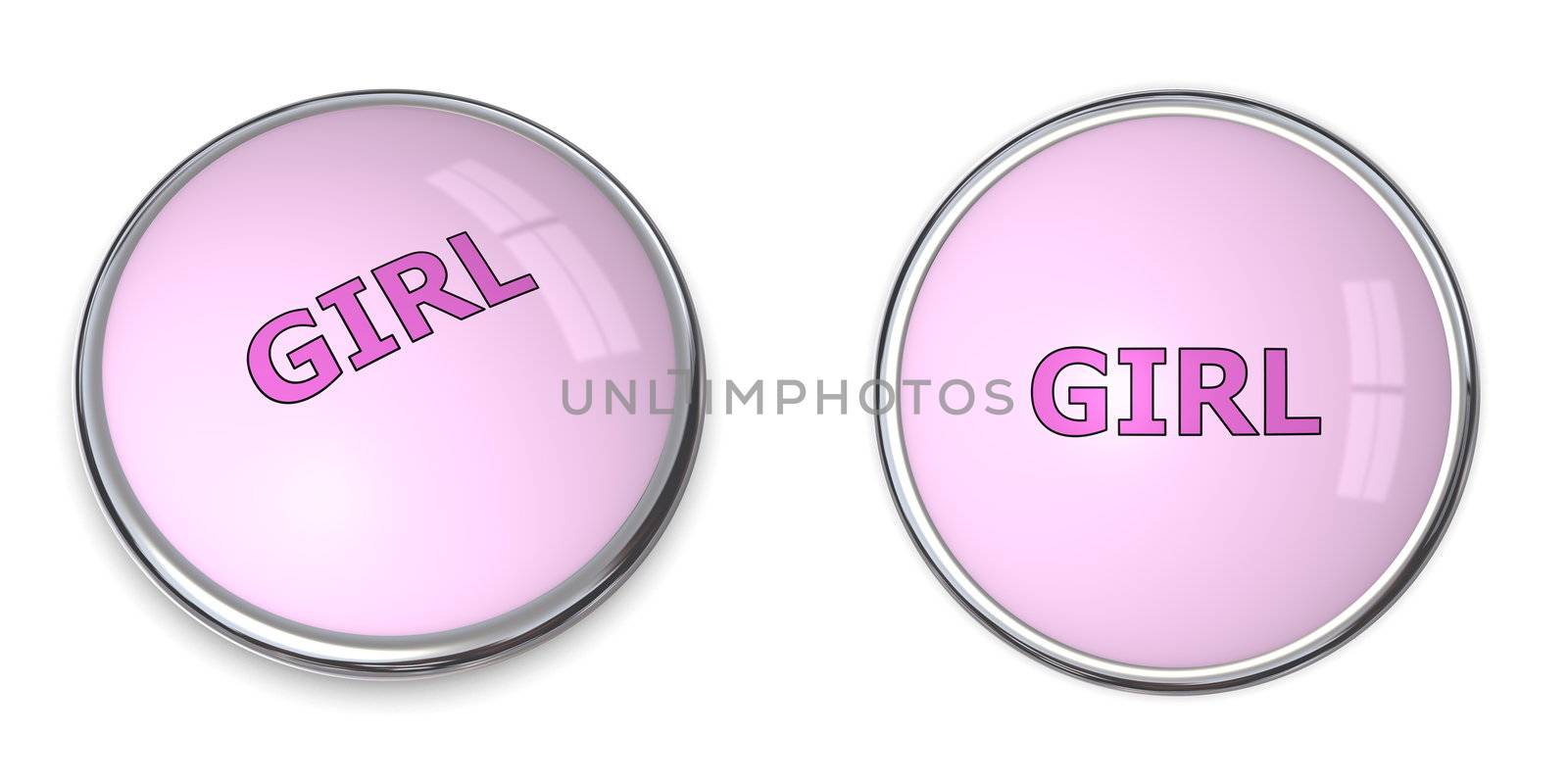 pink button with pink/purple word girl - chrome bordering