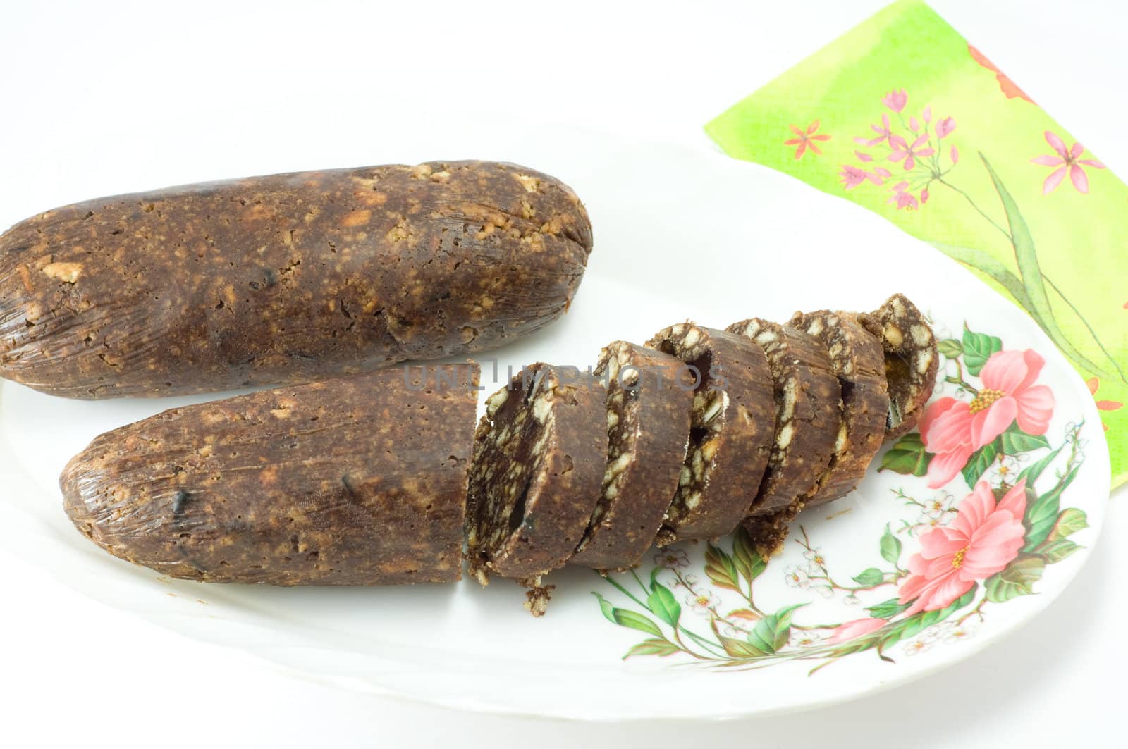 Picture of chocolate sausage; cuted sweet cookies