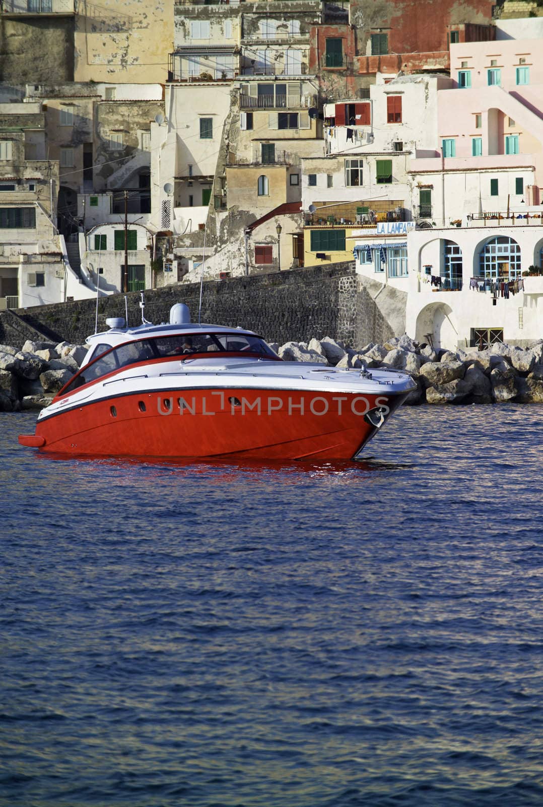 ITALY, Campania, Procica island, a luxury yacht in the island's bay