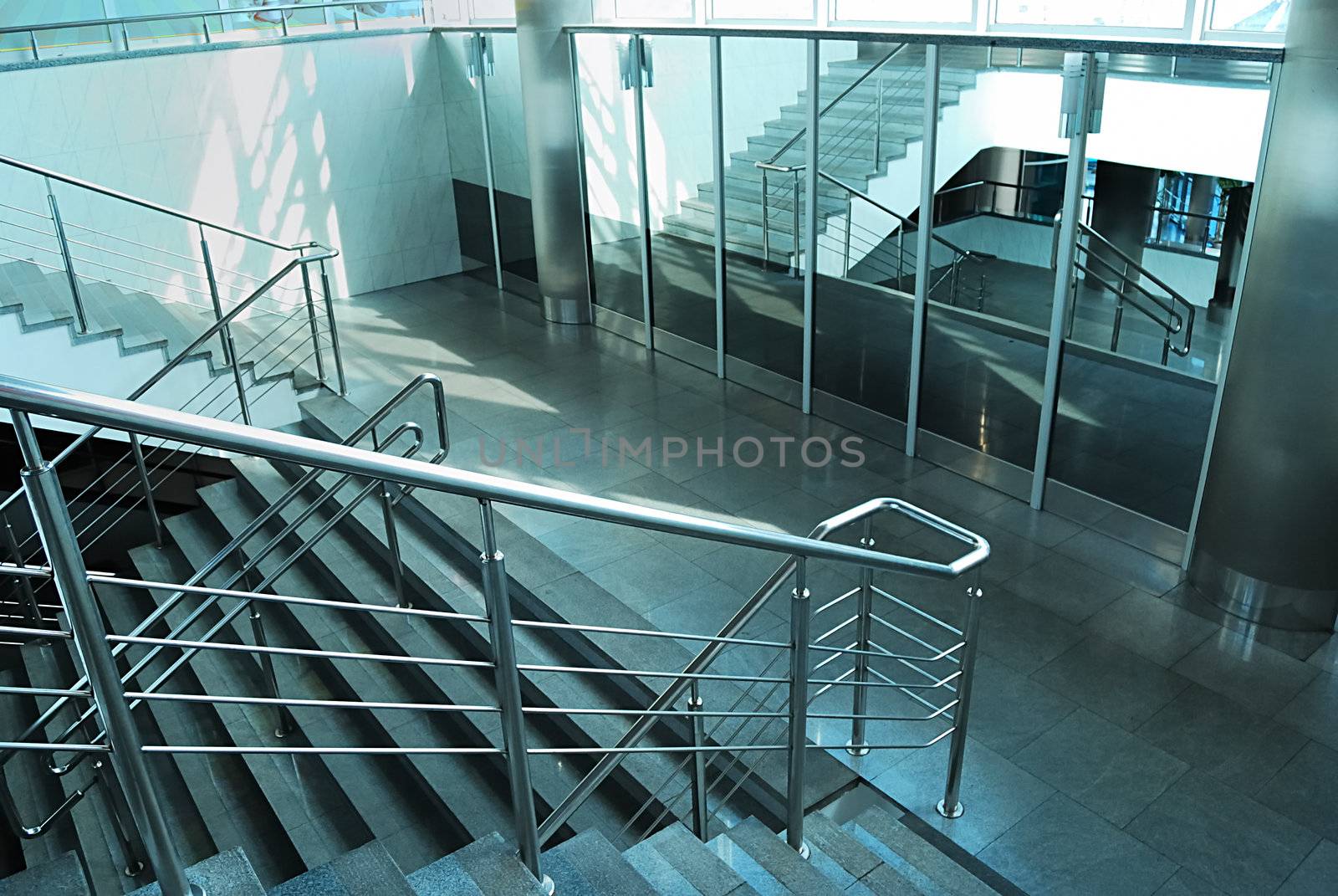 an office interior. Background in grey tones