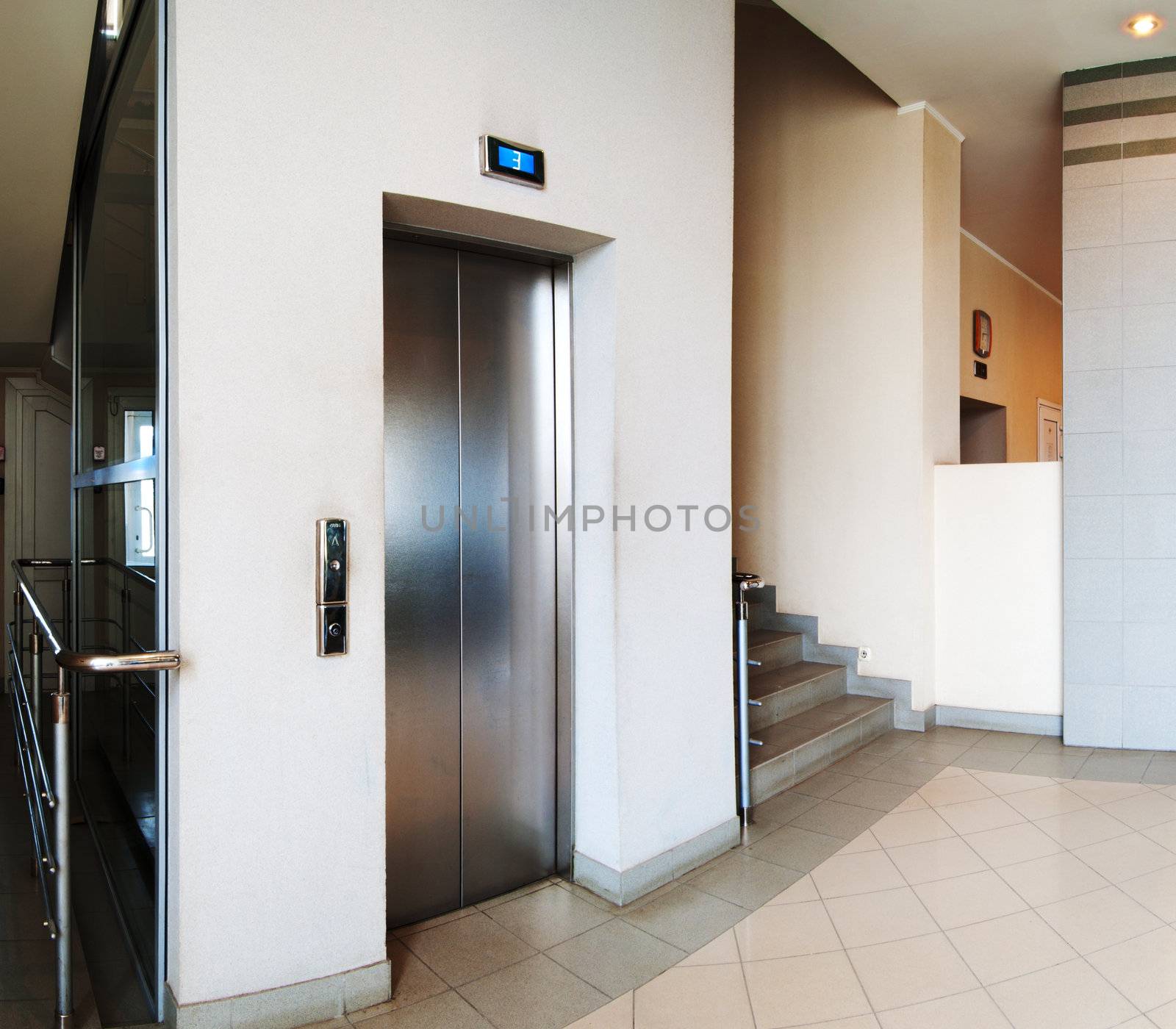 Steel door of the elevator on the 3rd floor