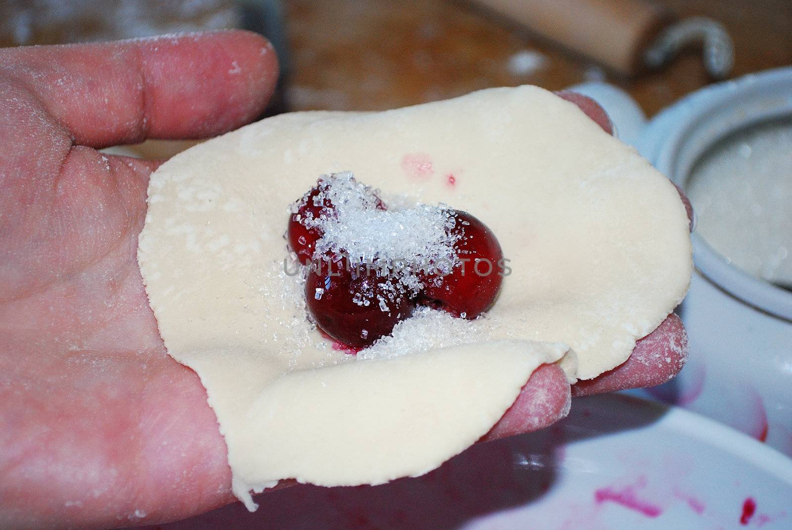 vareniks with cherry are Ukrainian foods  closeup
