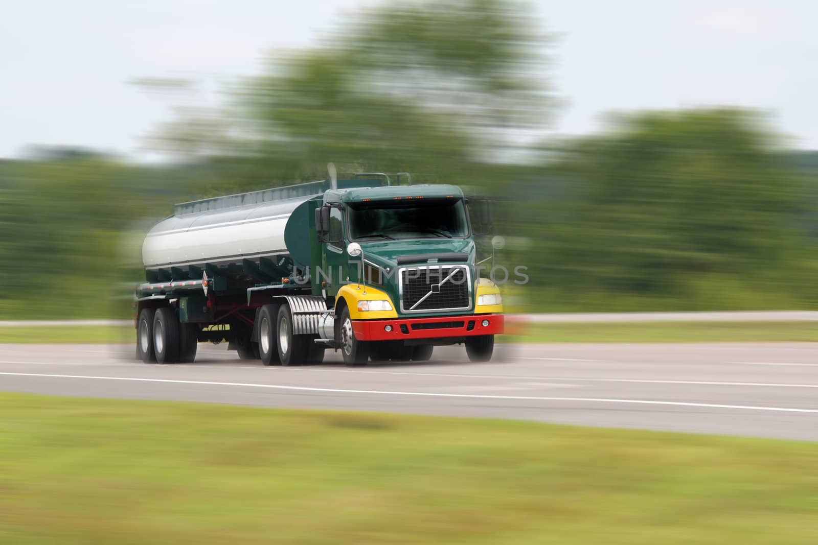 fuel truck in motion on interstate