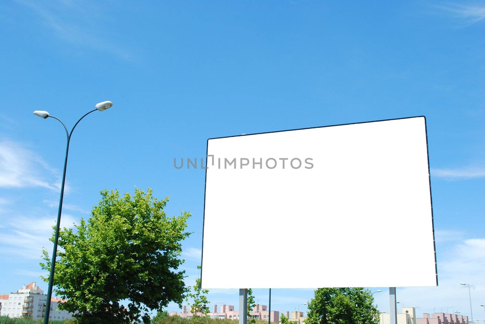 blank billboard announcement against blue sky background