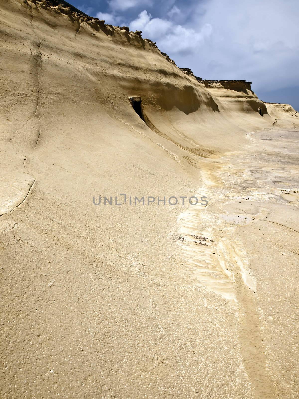 Beautiful and unique eroded sandstone cliff faces at Qbajjar in Gozo