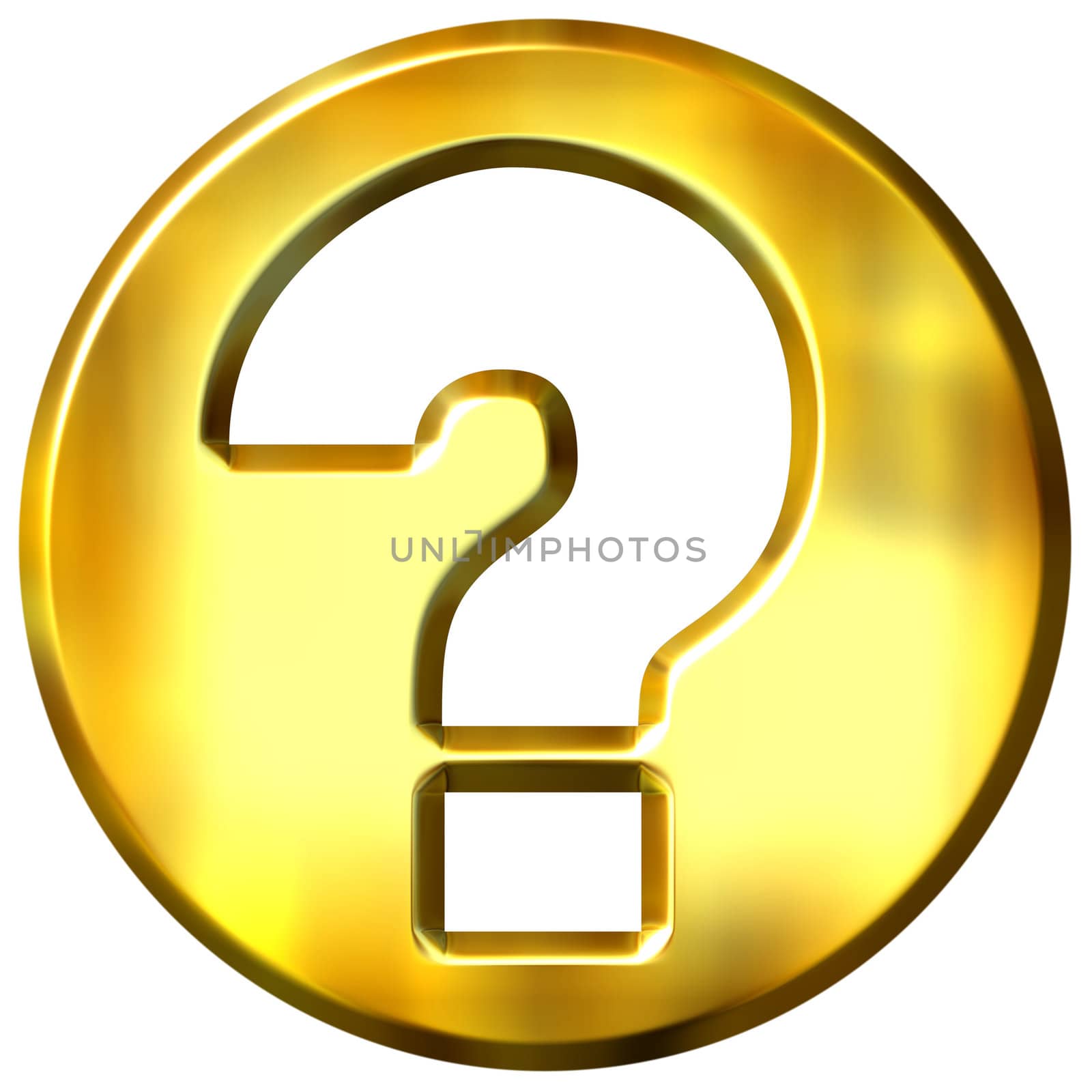 3d golden question sign isolated in white