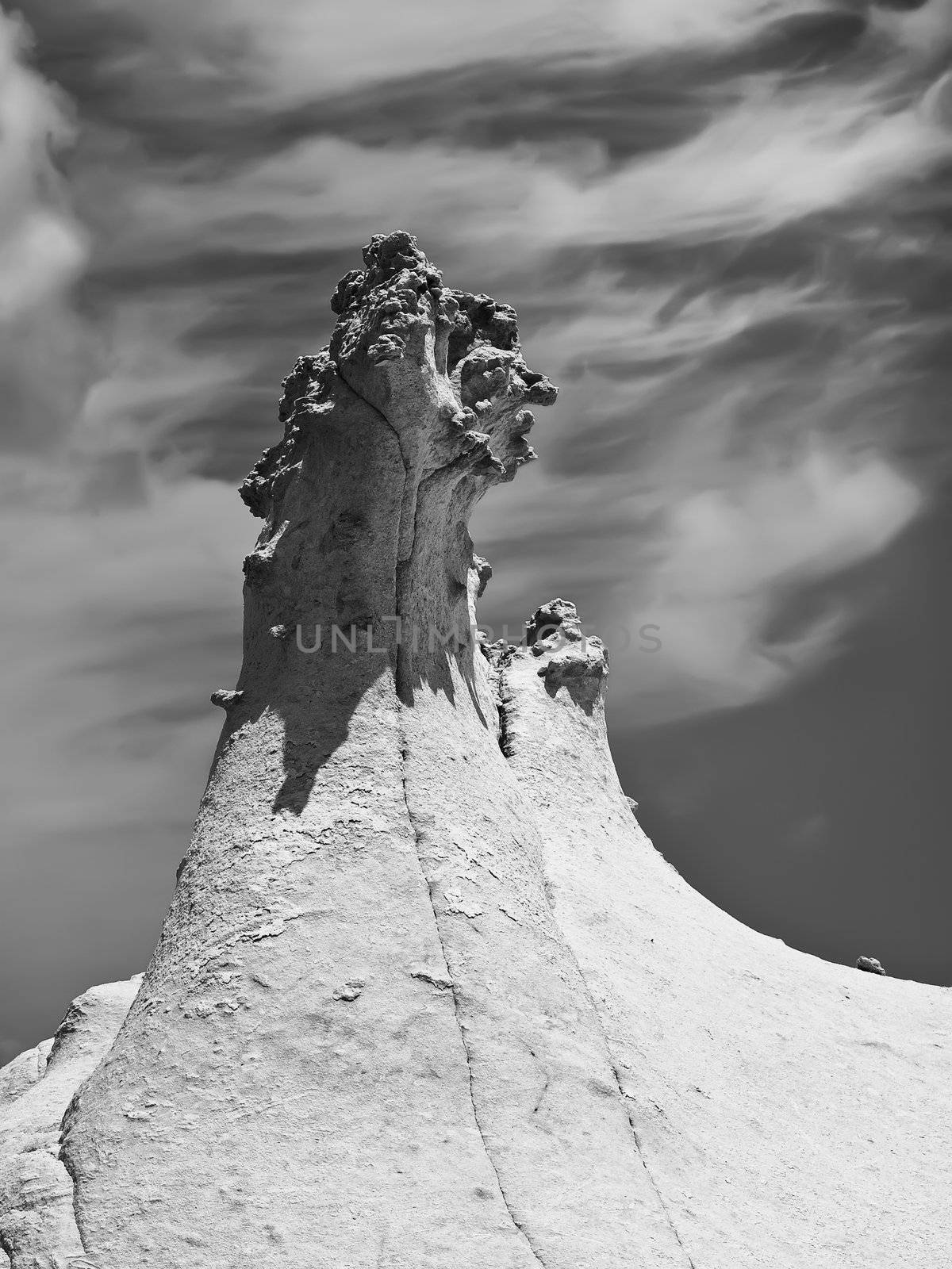 Wind erosion and electric energy might have given this sandstone rock in Qbajjar its peculiar shape